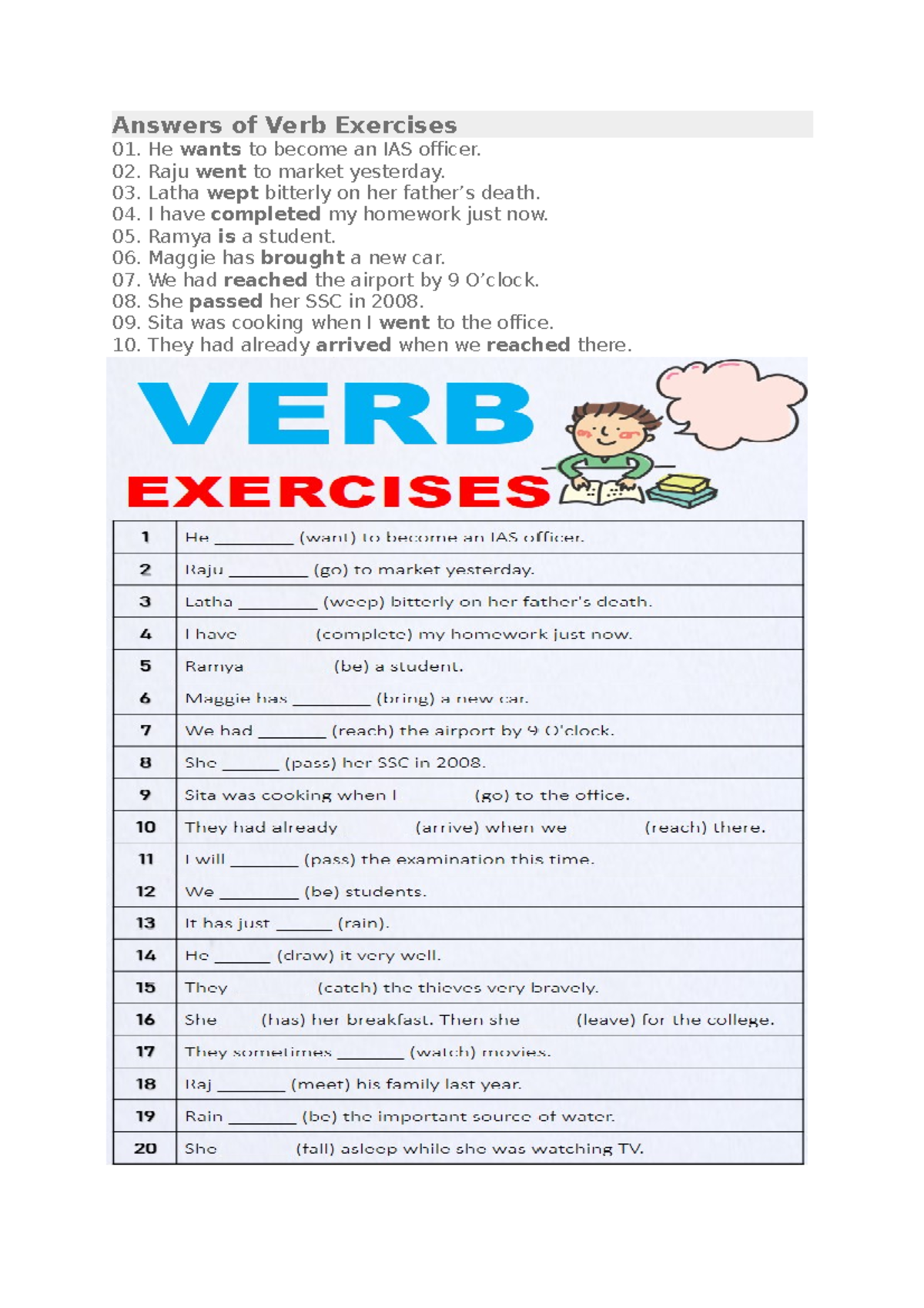 Exercise verb - Practice - Answers of Verb Exercises He wants to become ...