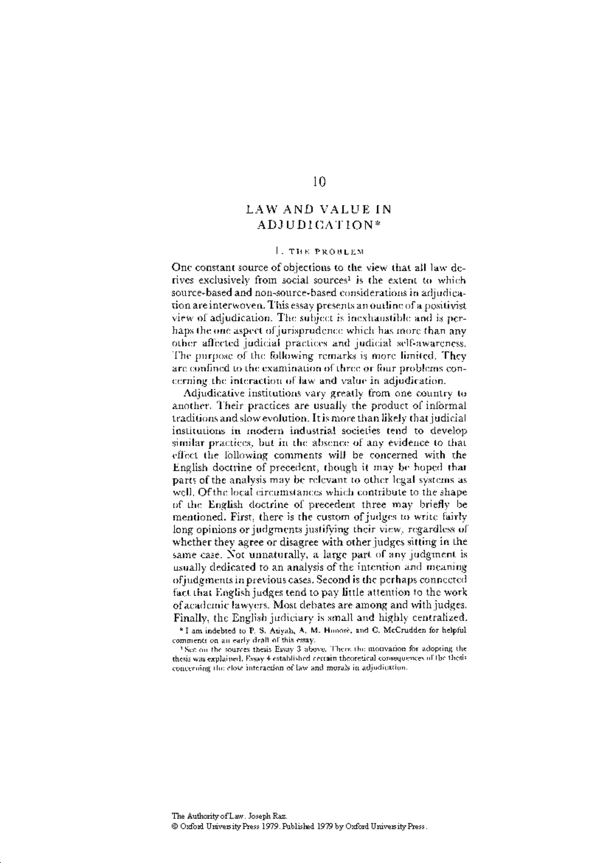 Raz L&V - Legal Reasoning - The Authority of Law. Joseph Raz. © Oxford ...