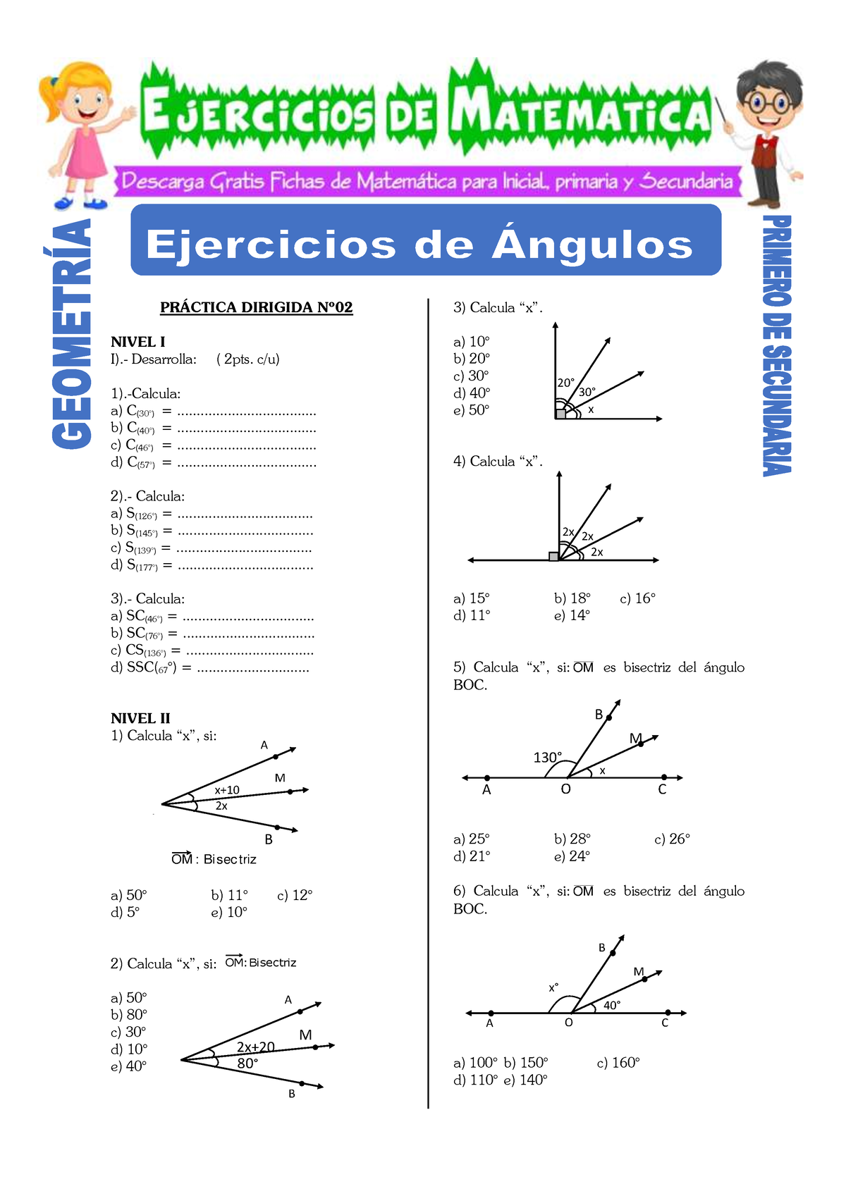 Ejercicios De Ngulos Prctica Dirigida N Nivel I I Desarrolla Pts C U Calcula