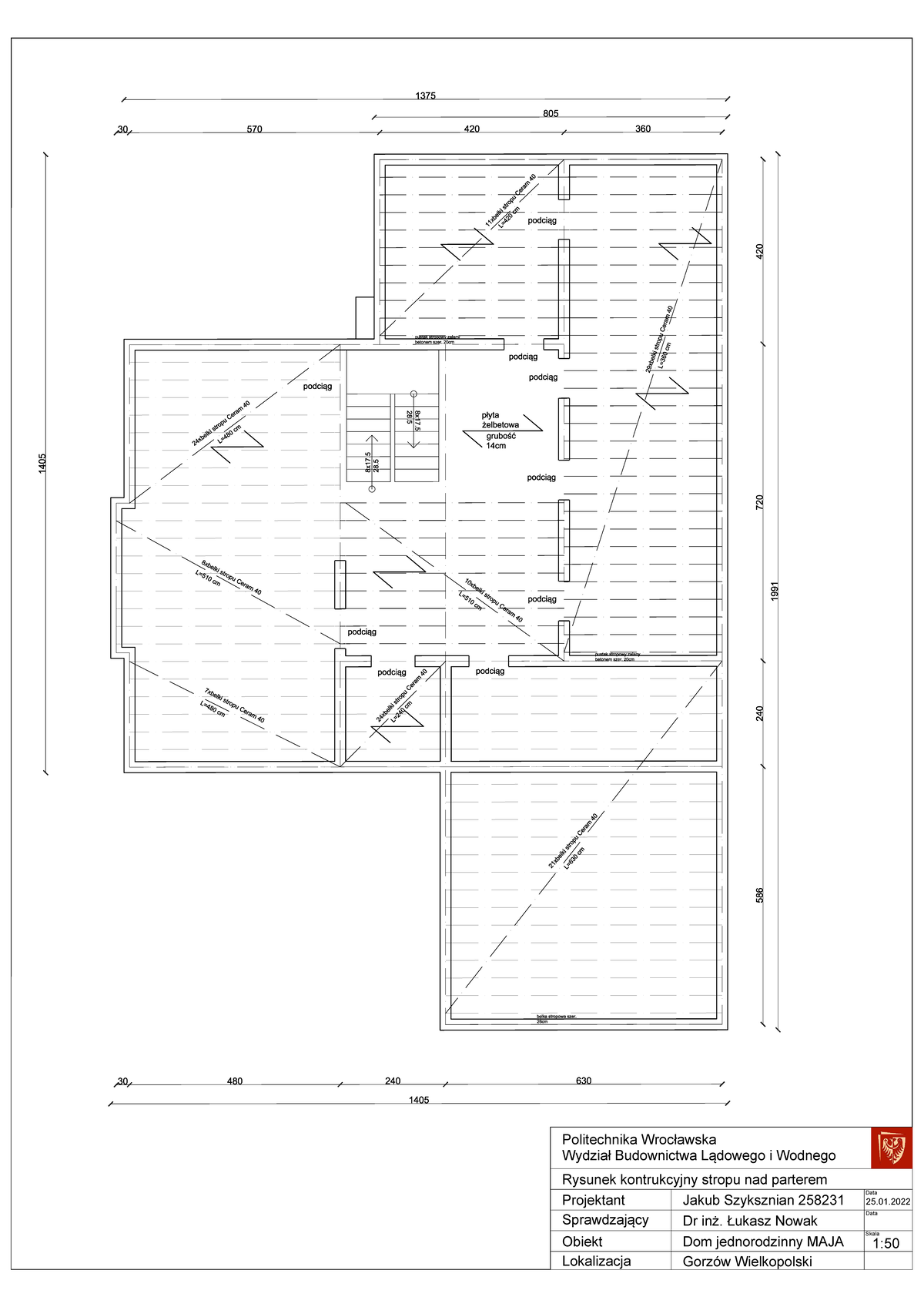 BO1 Projekt MAJA RZUT Stropu NAD Parterem 8x17 28 28 8x17 Podci g 