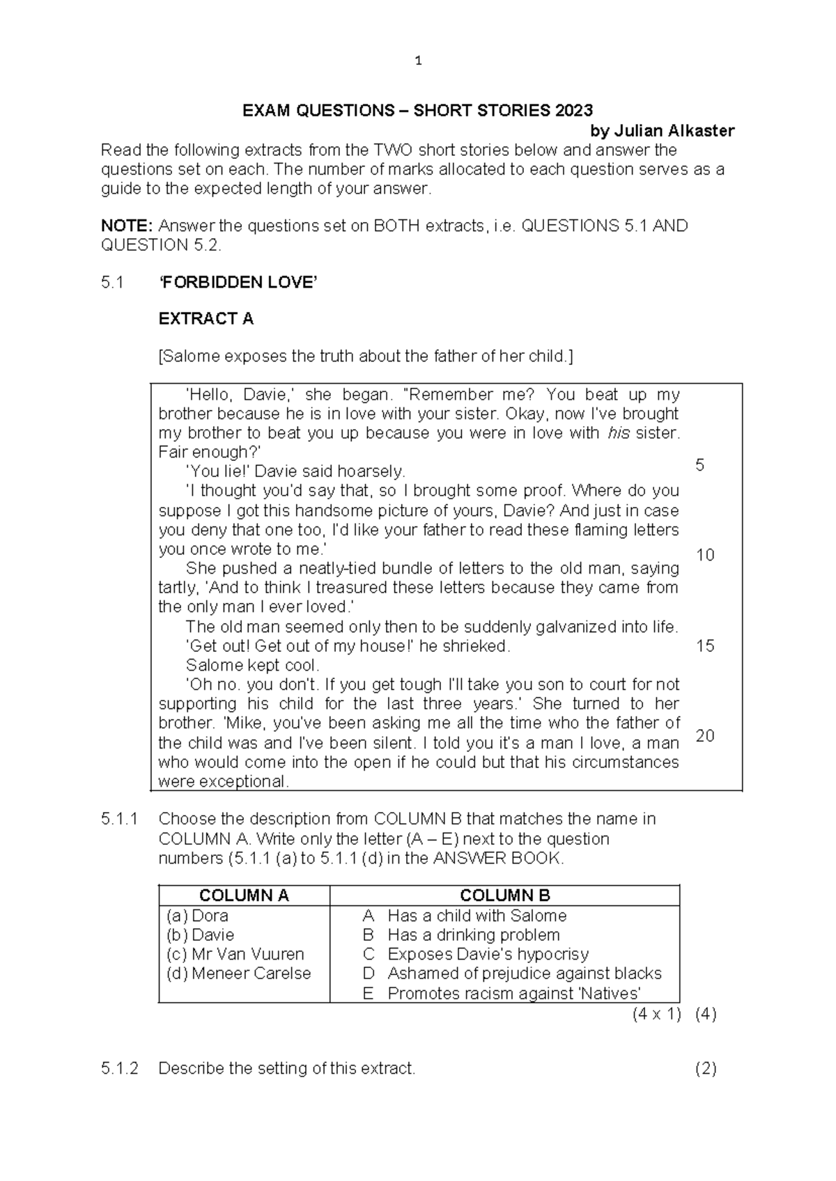 Forbidden Love and Rejection - Contextual questions - EXAM QUESTIONS ...