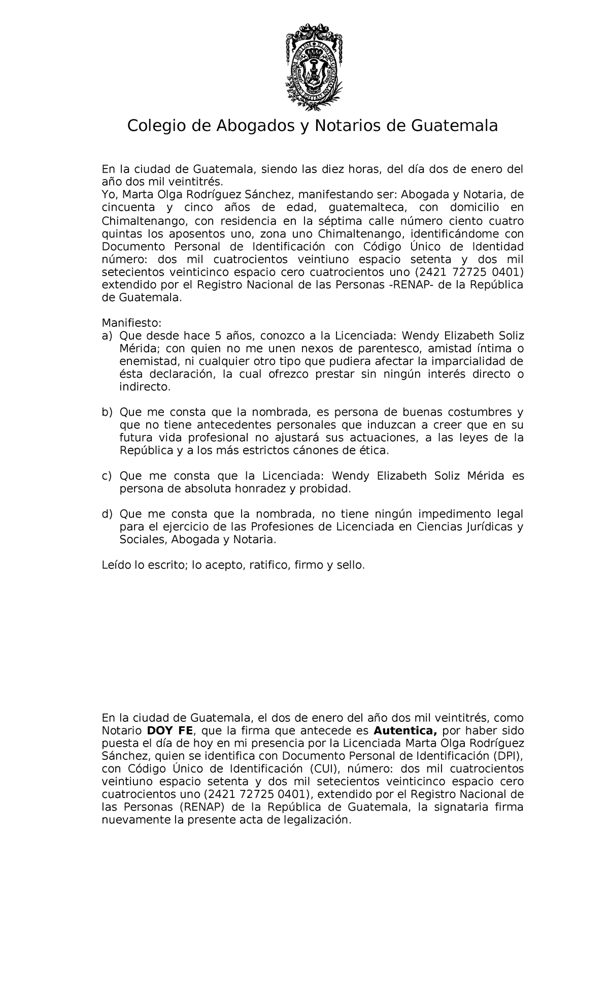 Acta De Declaracion De Testigos Copia En La Ciudad De Guatemala Siendo Las Diez Horas Del 2429