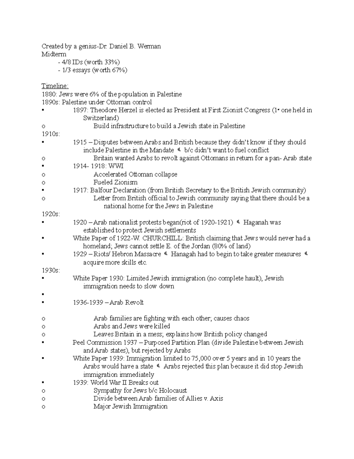 Arab israeli best midterm study guide ever - Created by a genius-Dr ...