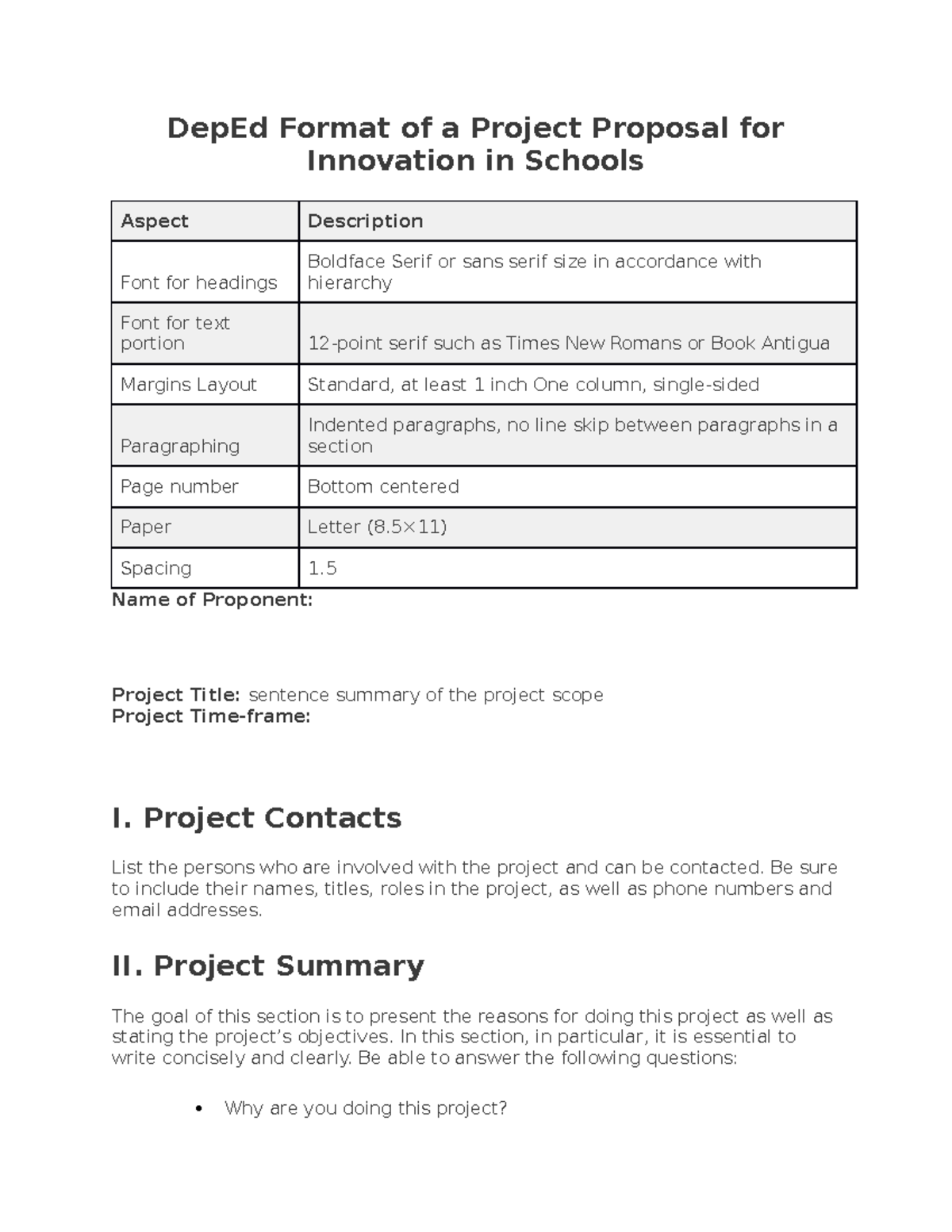 Dep Ed Format Of A Project Proposal For Innovation In Schools DepEd 
