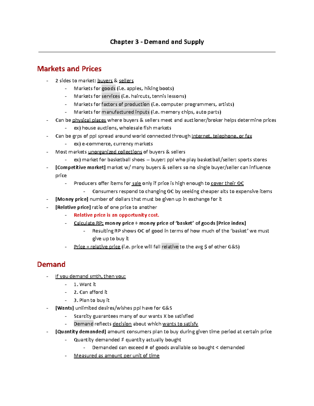 Chapter 3 - Demand and Supply - Chapter 3 - Demand and Supply Markets ...