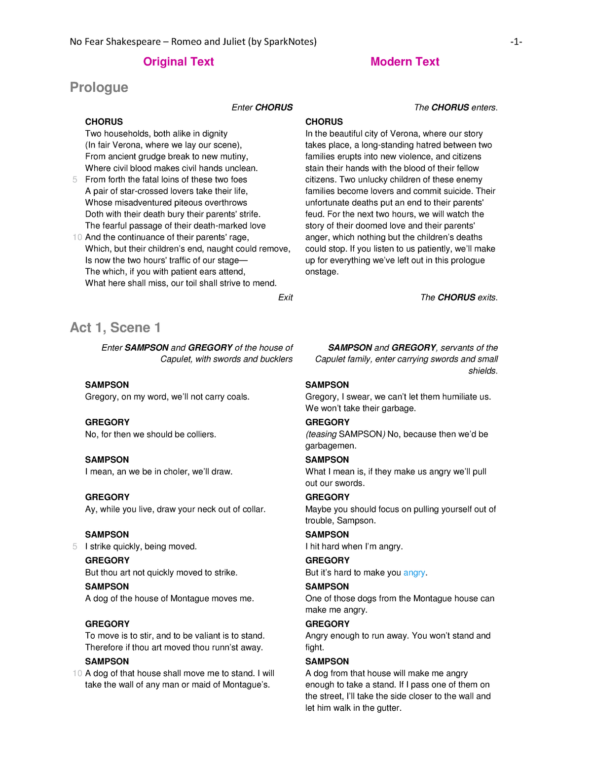 shakespear play romeo and juliet script