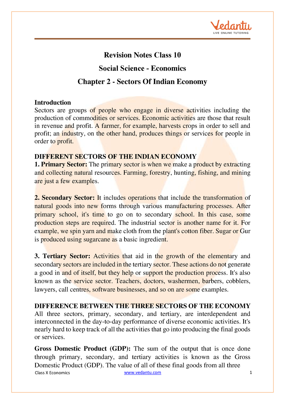 Sectors Of The Indian Economy Class 10 Notes CBSE Economics Chapter 2 ...