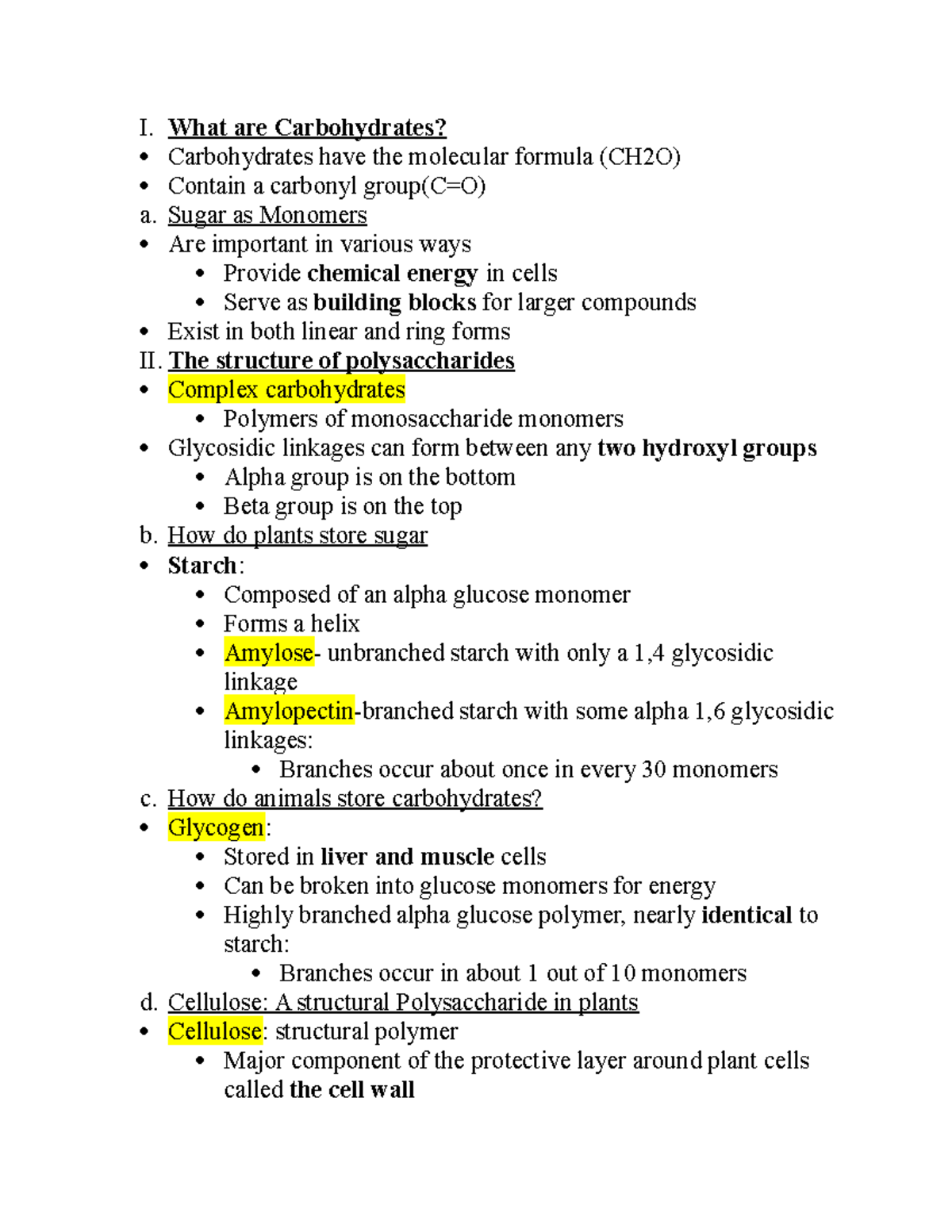 Chapter 2 pt2 - I. What are Carbohydrates?  Carbohydrates have the  molecular formula (CH2O)  - StuDocu