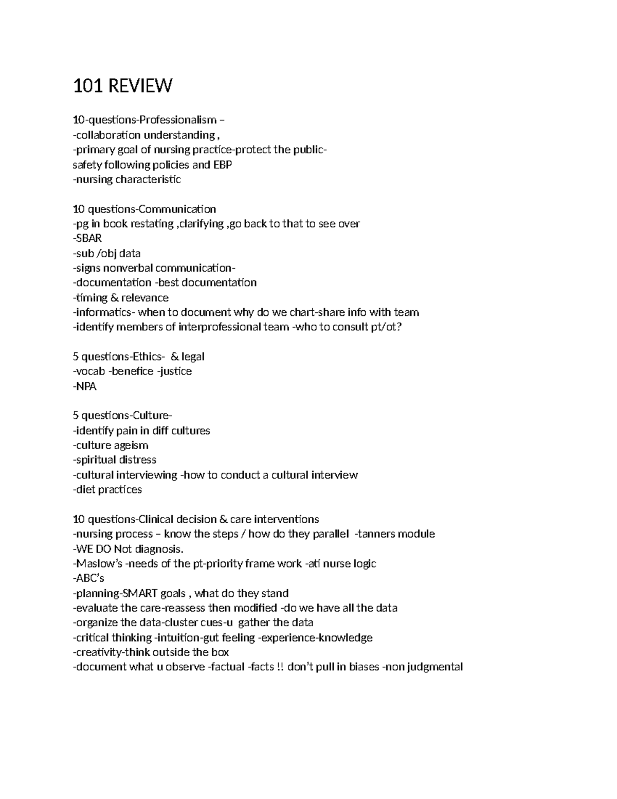101 Review 2 - 101 REVIEW 10-questions-Professionalism – -collaboration ...