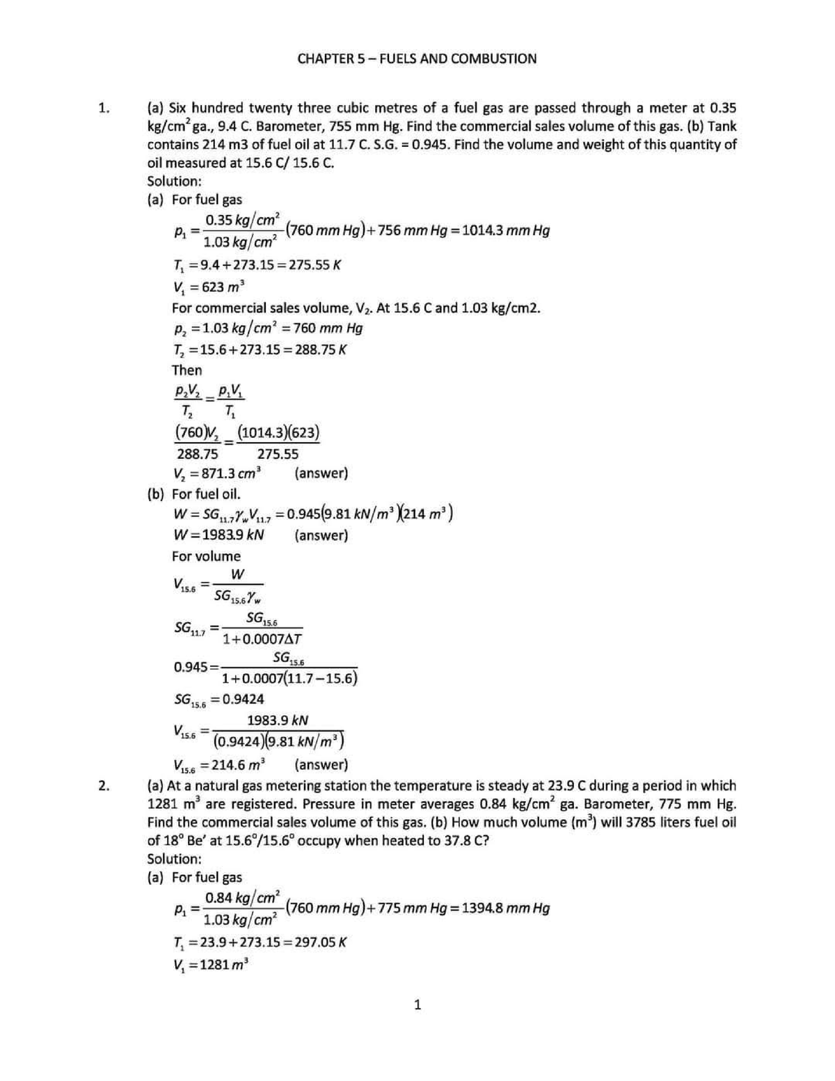 Chapter 5 - Fuels Combustions - (a) Six hundred twenty three cubic ...