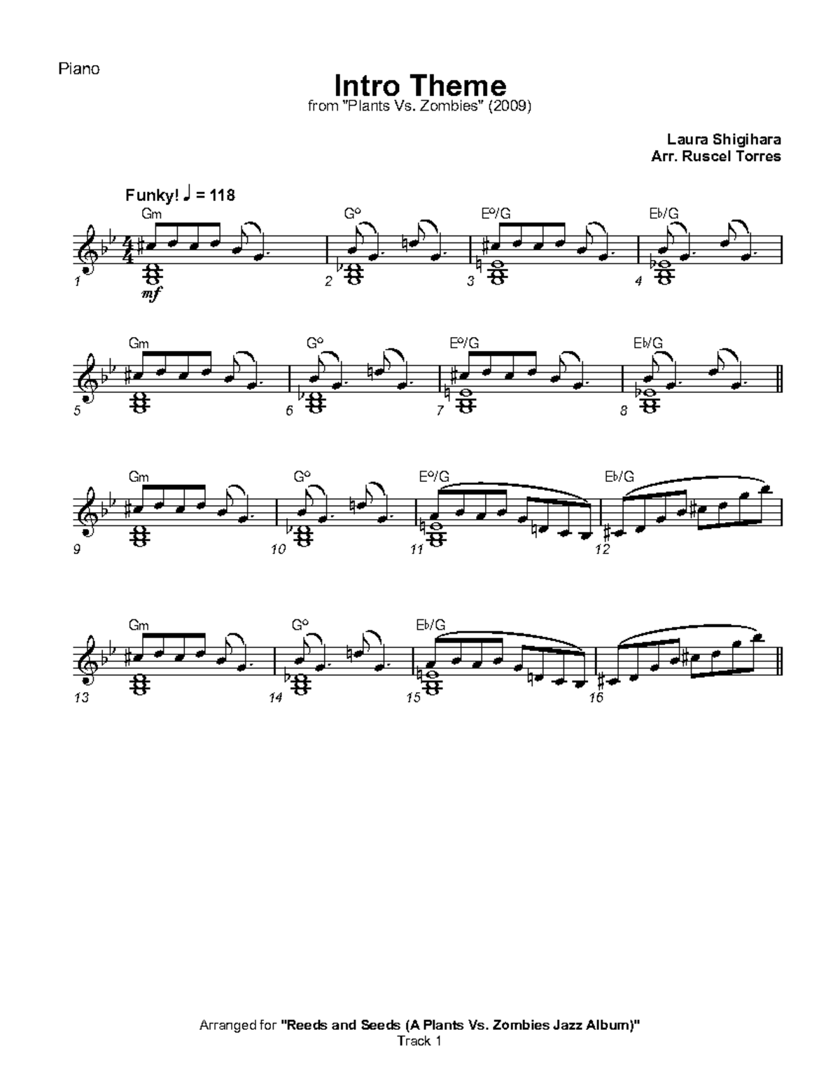 1 Intro Theme Piano its pretty cool Arranged for "Reeds and Seeds