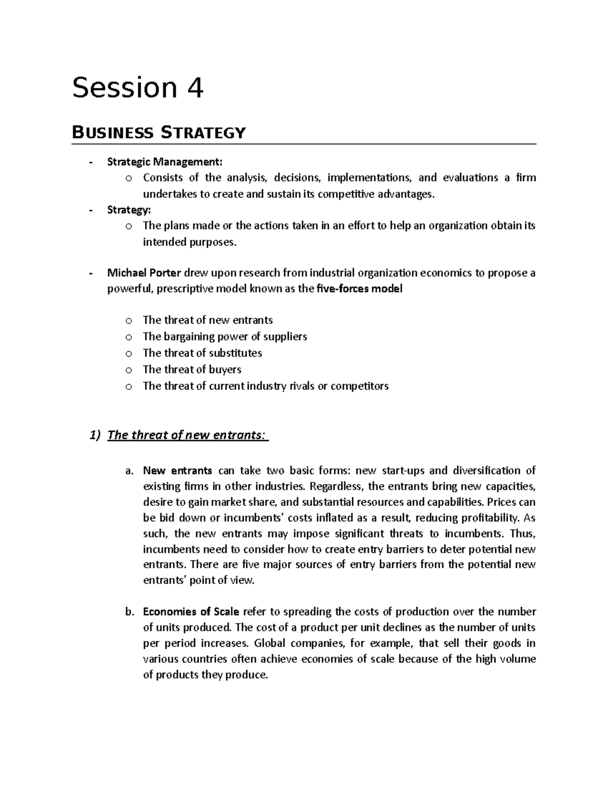 Session 4 - Lecture notes 4 - Session 4 BUSINESS STRATEGY Strategic ...