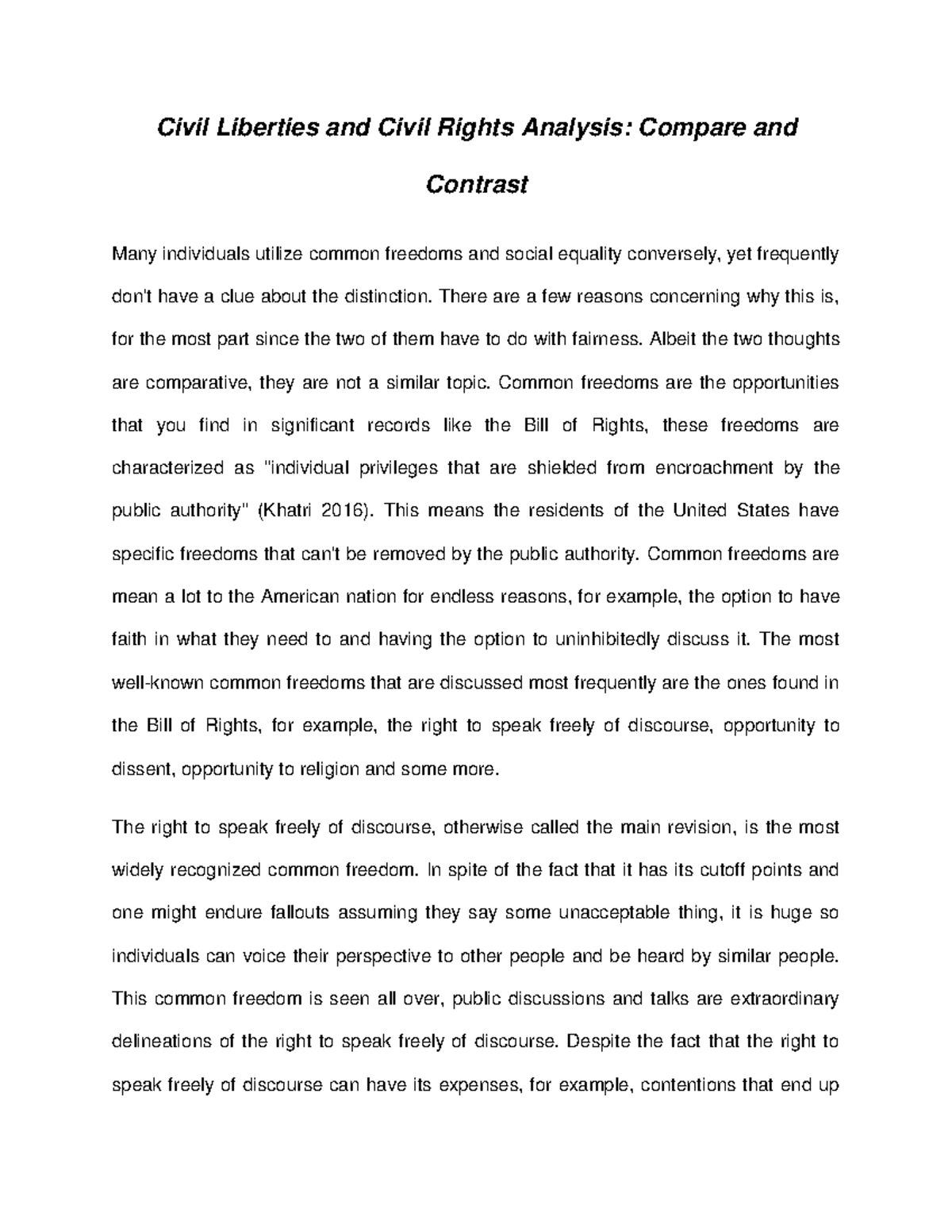 Civil Liberties and Civil Rights Analysis: Compare and Contrast - Civil ...