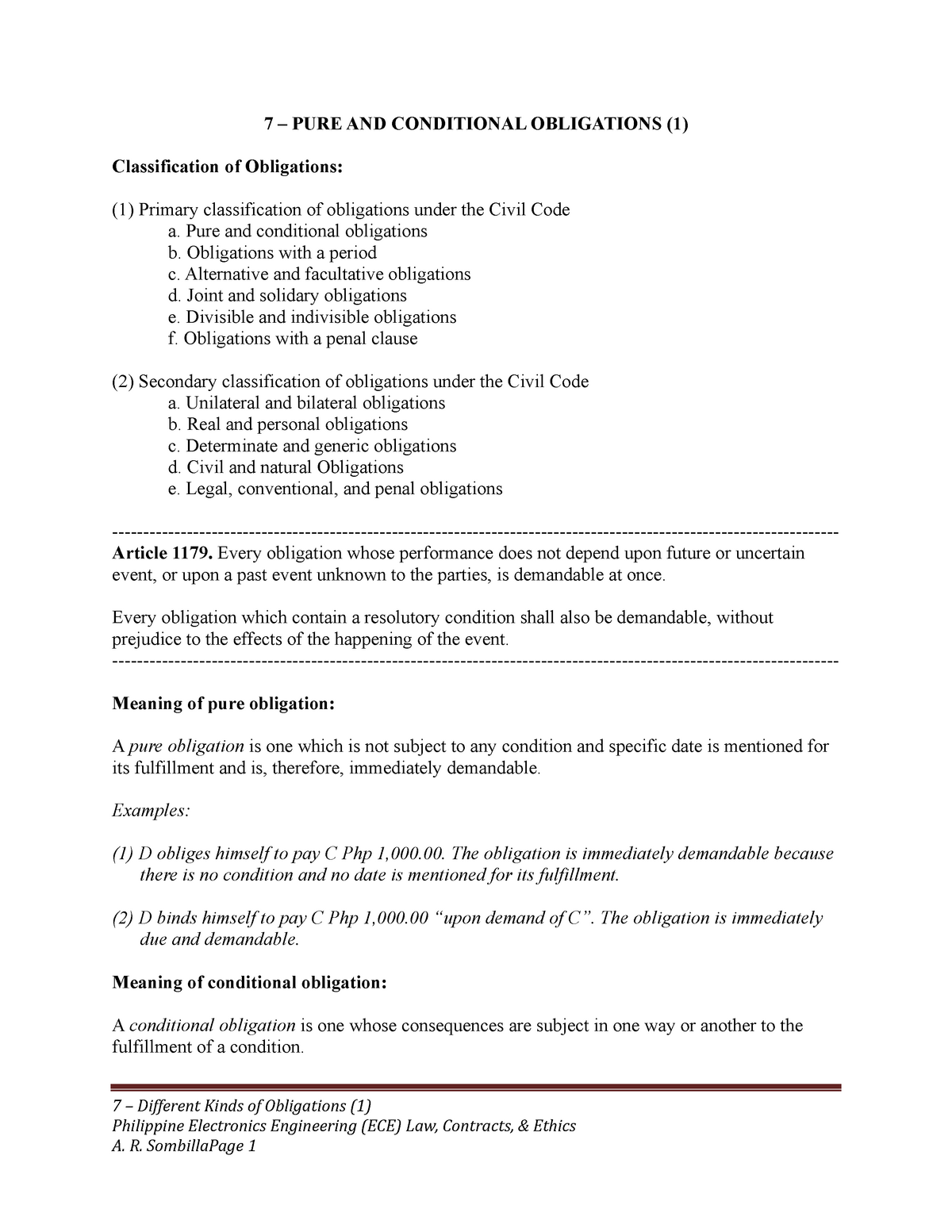 7 Pure And Conditional Obligations 1 - 7 – PURE AND CONDITIONAL ...