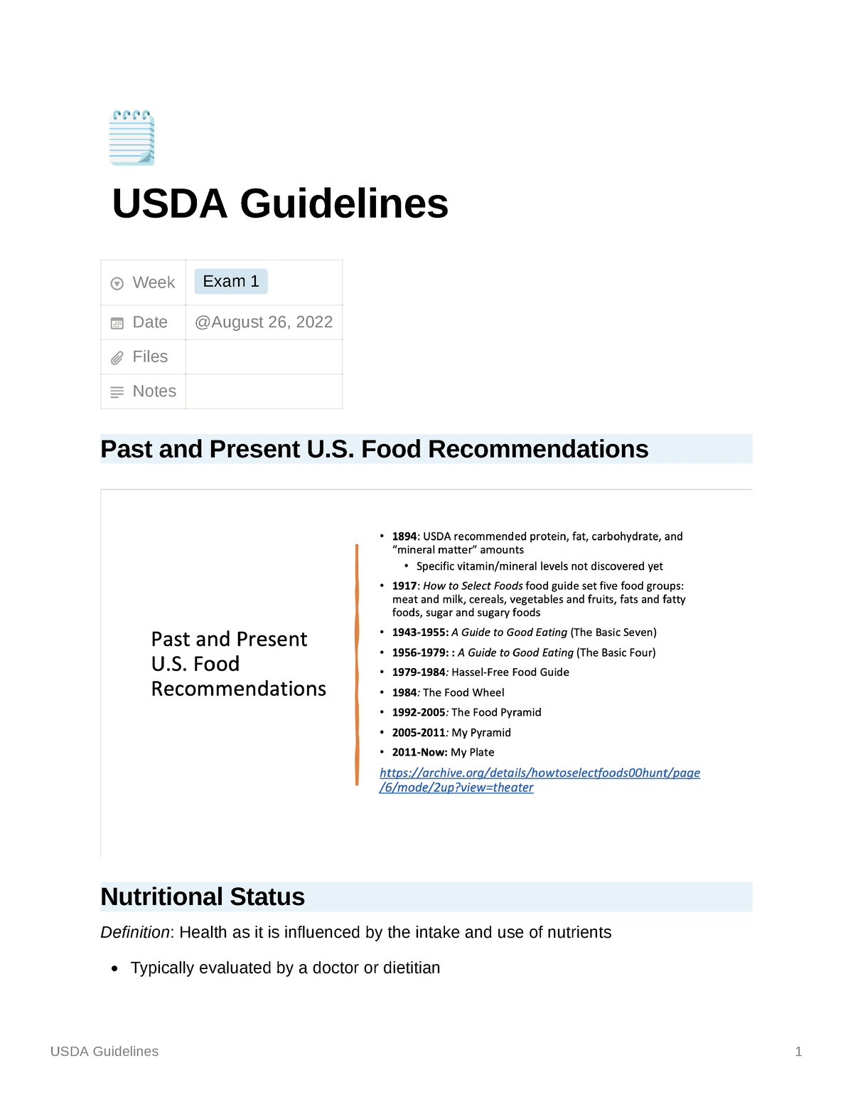 USDA Guidelines - Past and present food recommendations, nutritional ...