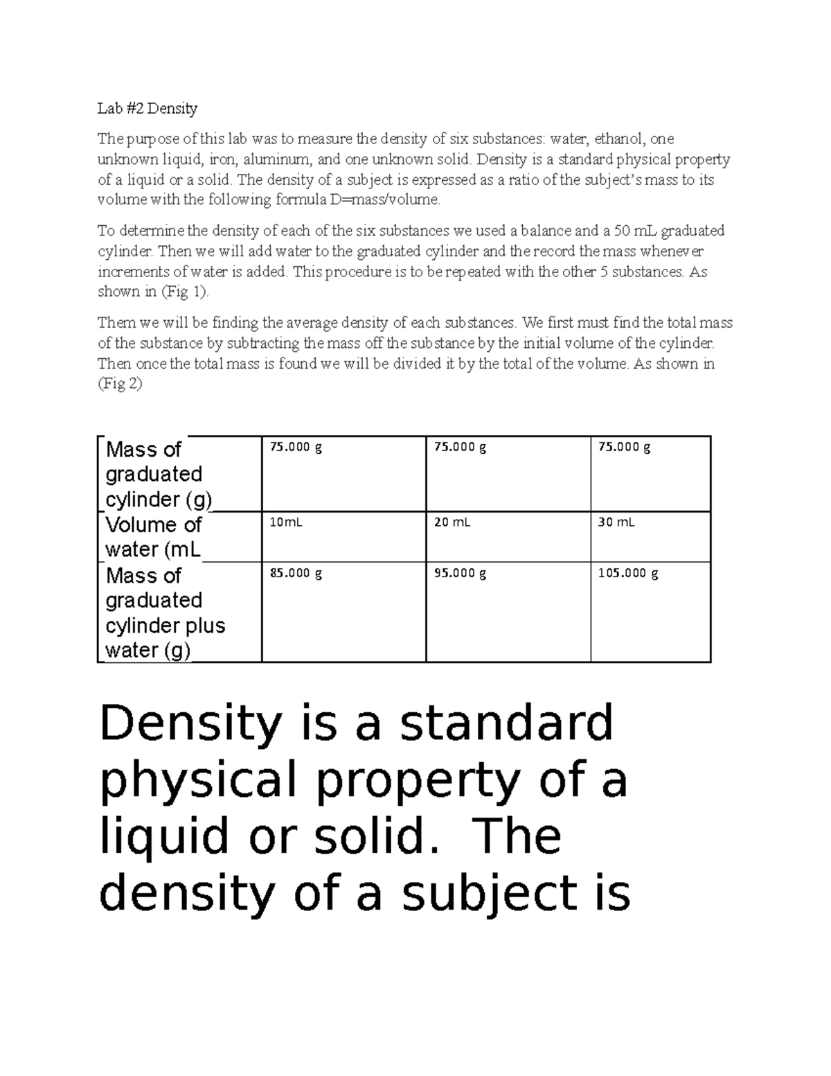Chemistry 111 lab 1 Lab 2 Density The purpose of this lab was to