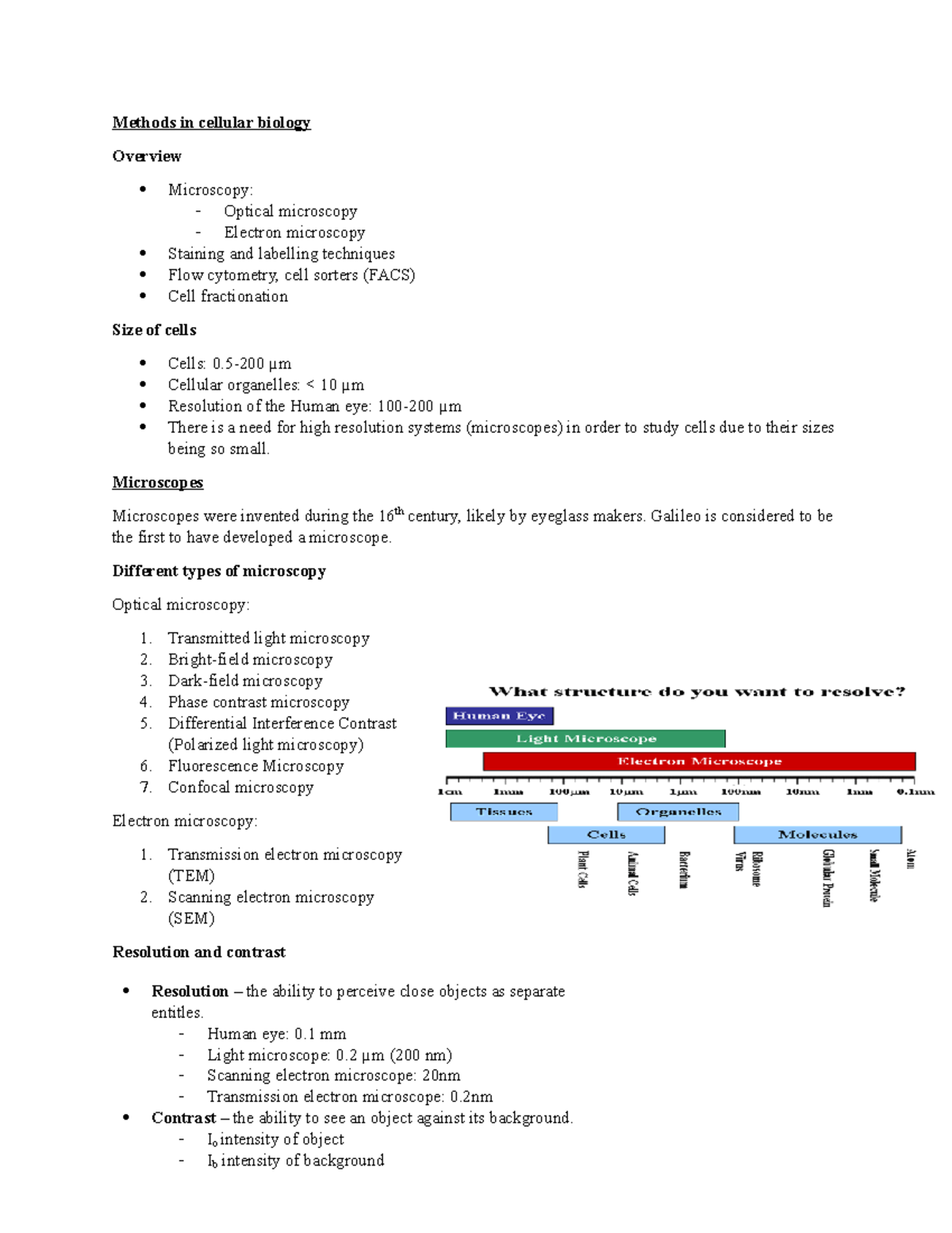 L2 - Methods in cellular biology - Methods in cellular biology Overview ...