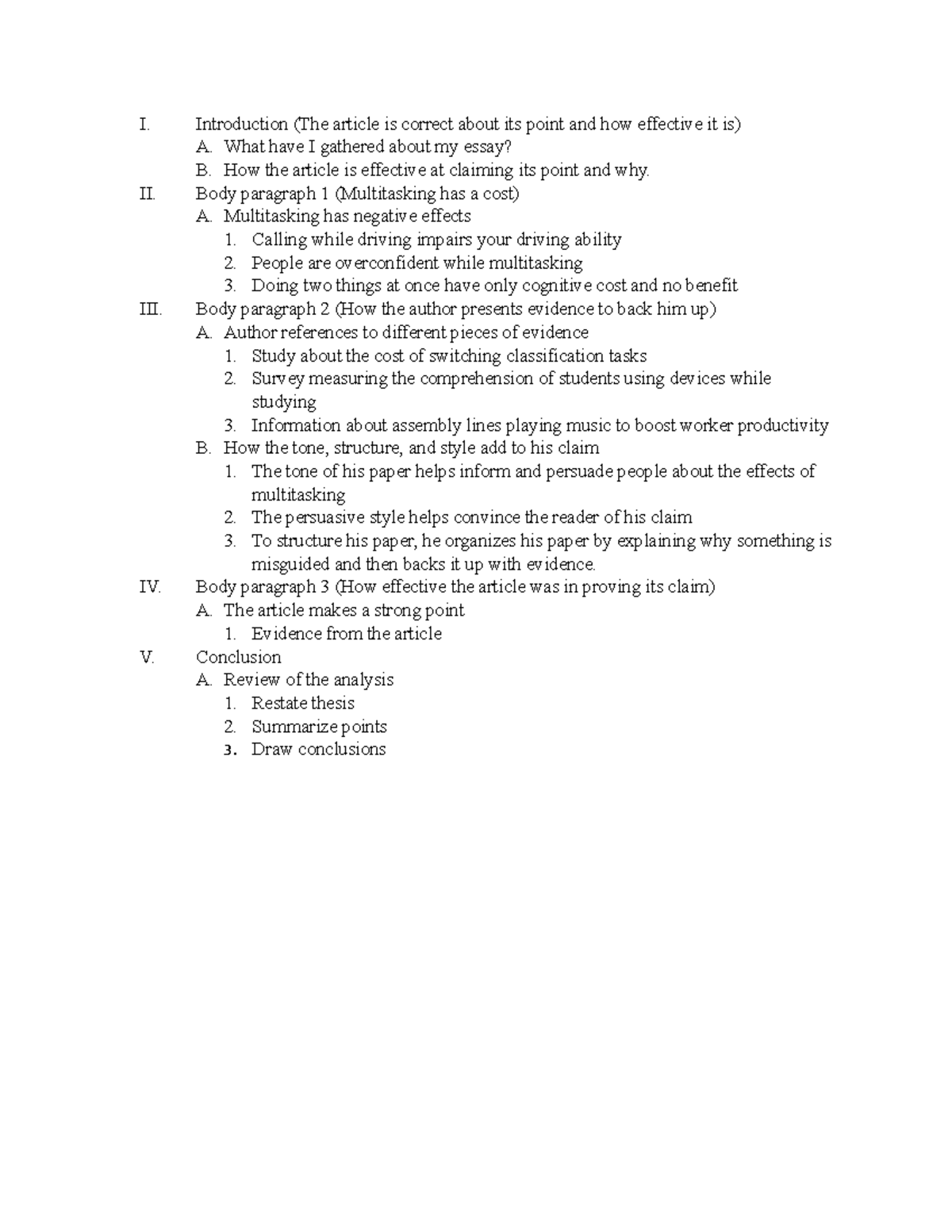 Outline for ENG-122 Critical Analysis Essay - I. Introduction (The ...