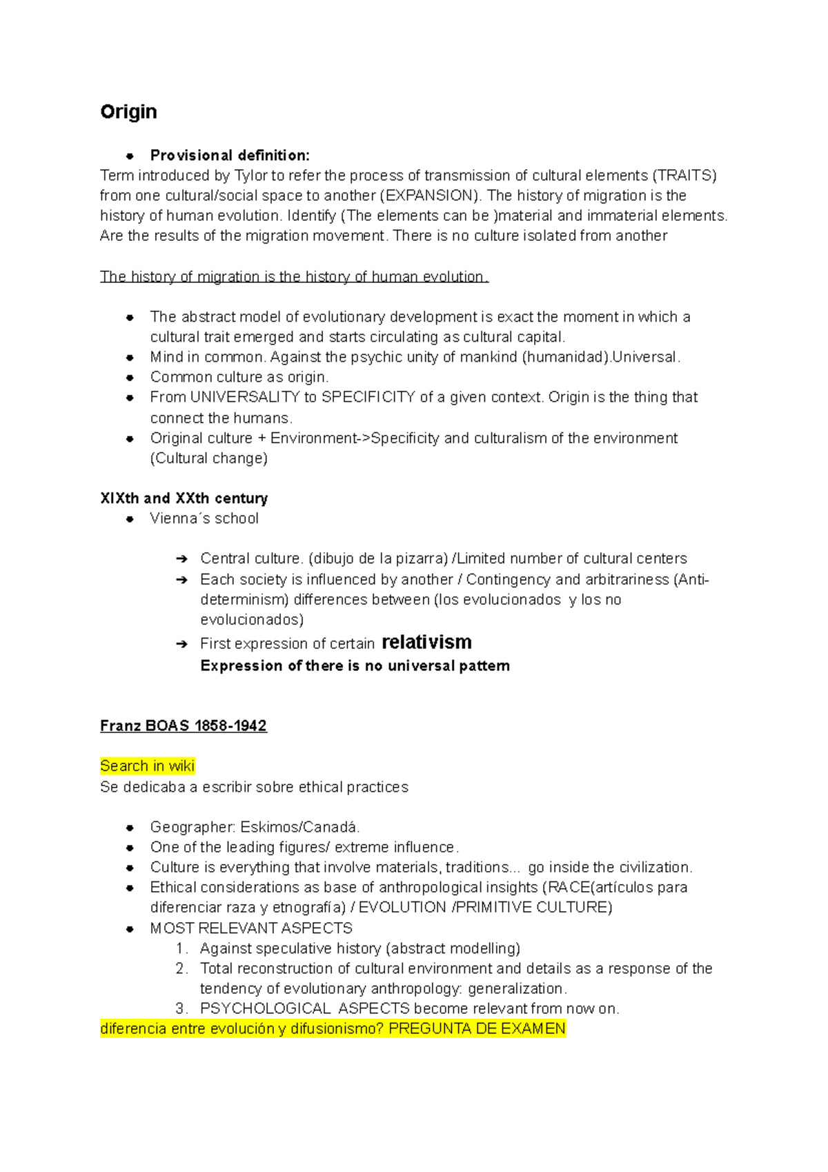 Franz Boas (fifth lecture) Origin Provisional definition Term