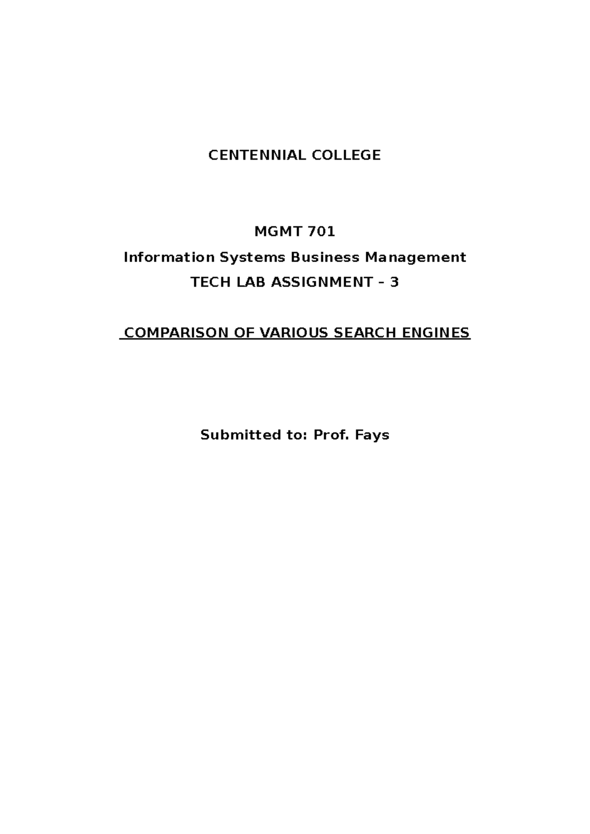 Tech Lab 3(Assignment) - CENTENNIAL COLLEGE MGMT 701 Information ...