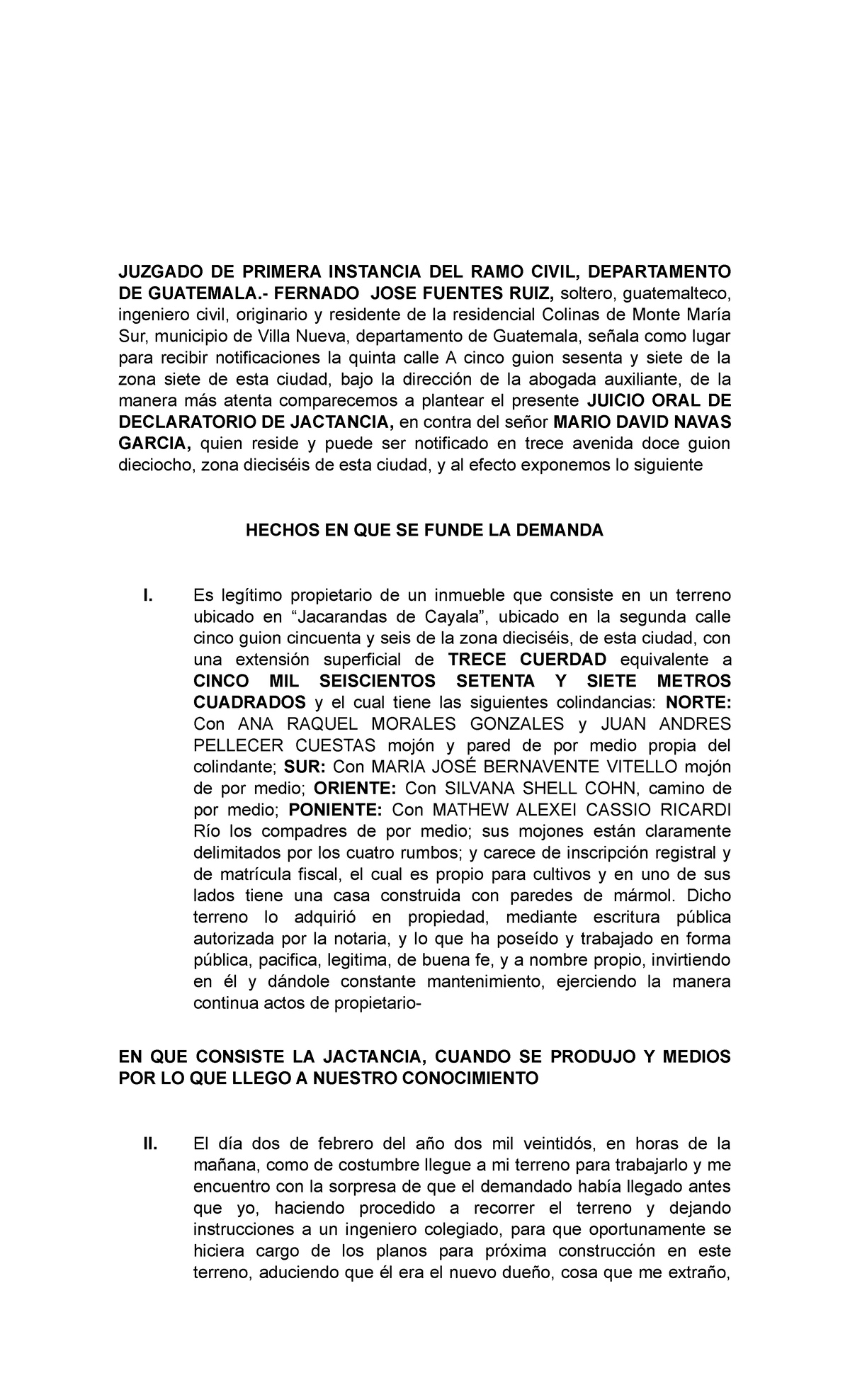 Demanda Completa Juicio Jactancia - JUZGADO DE PRIMERA INSTANCIA DEL ...