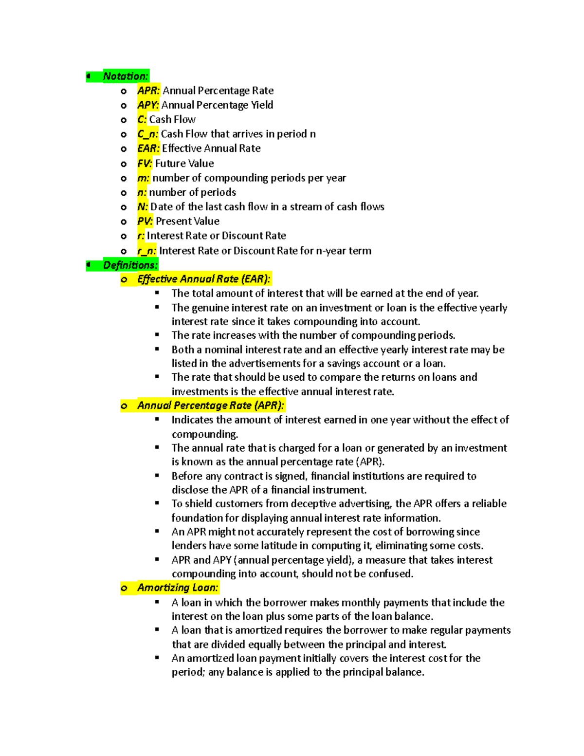 Chapter 5-Interest Rates - Notation: o APR: Annual Percentage Rate o ...