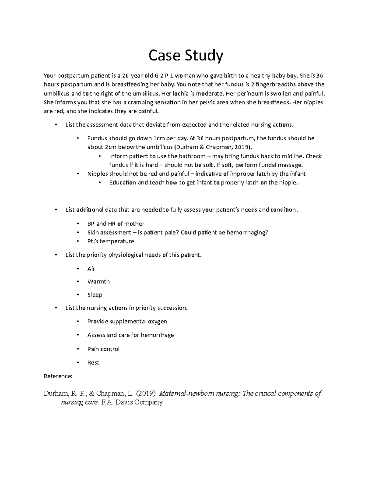 Case Study #1 - Case Study Your postpartum patient is a 26-year-old G 2 ...