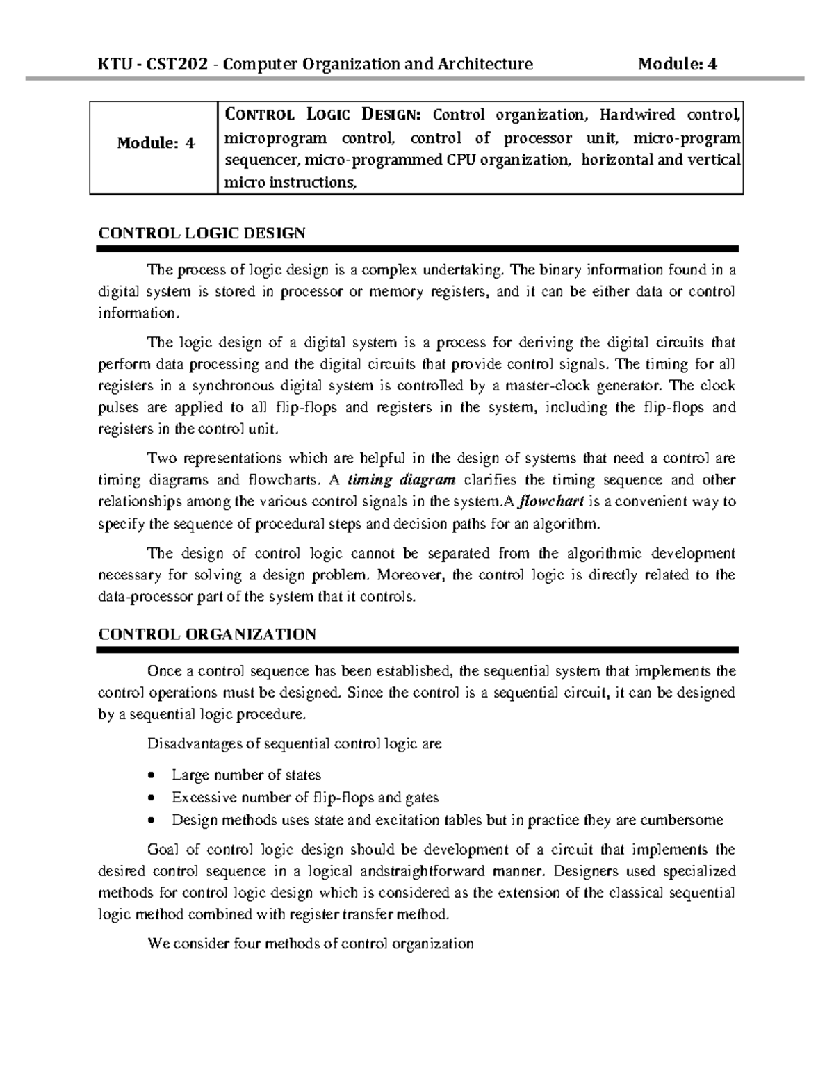 COA-Mod-4 - COA module 4 note - Module: 4 CONTROL LOGIC DESIGN: Control ...