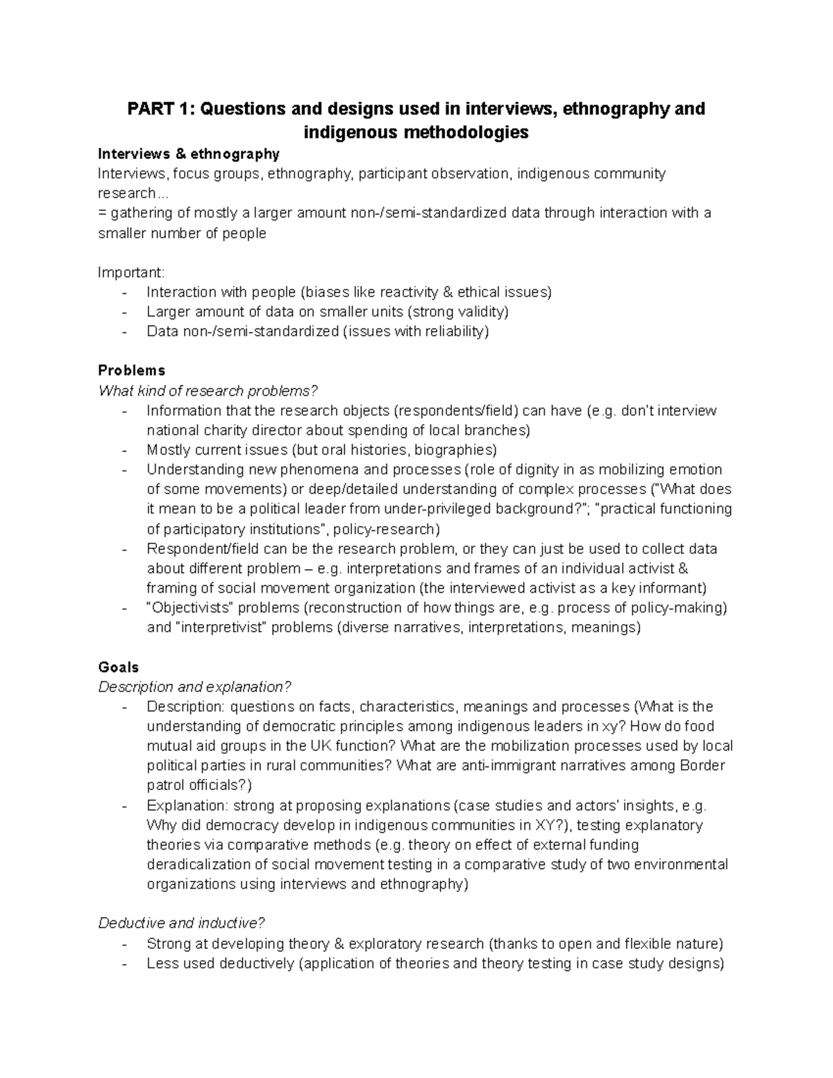 Lecture 4 - Interviews, Ethnography and Indigenous Methodologies - PART ...