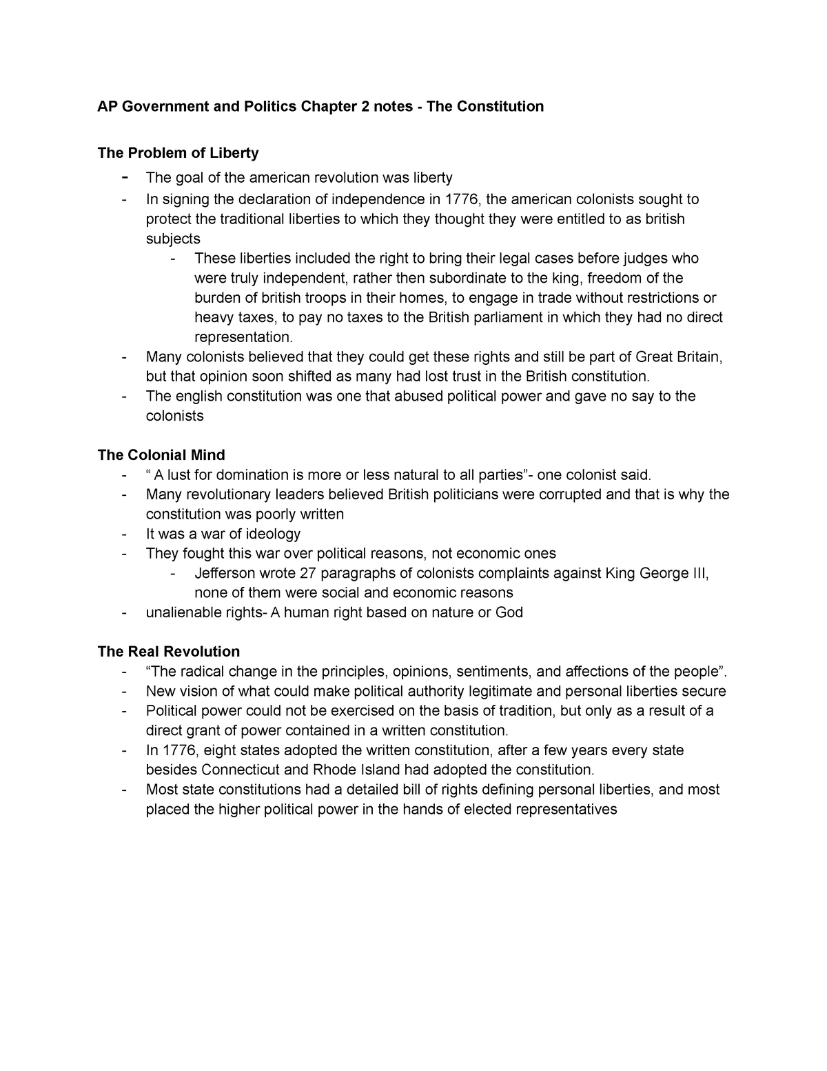 Ap Gov Chapter 2 2 Notes AP Government and Politics Chapter 2 notes