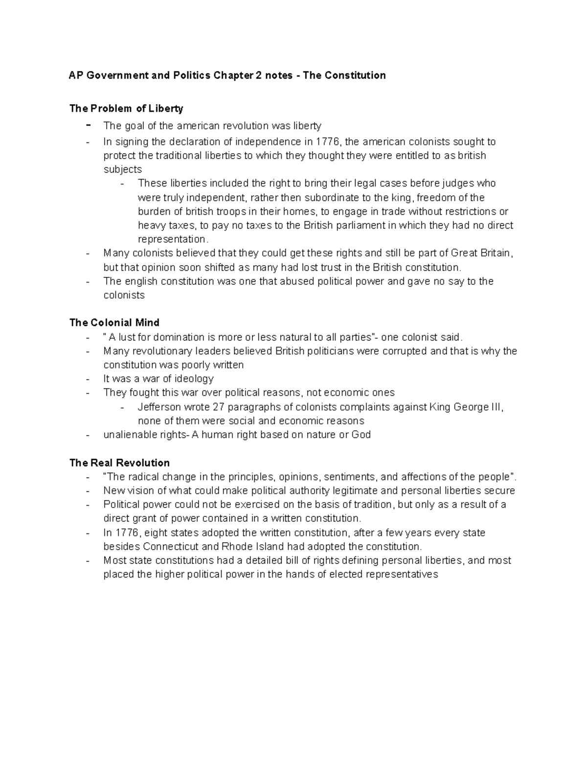 Ap Gov Chapter 2 2 Notes AP Government and Politics Chapter 2 notes