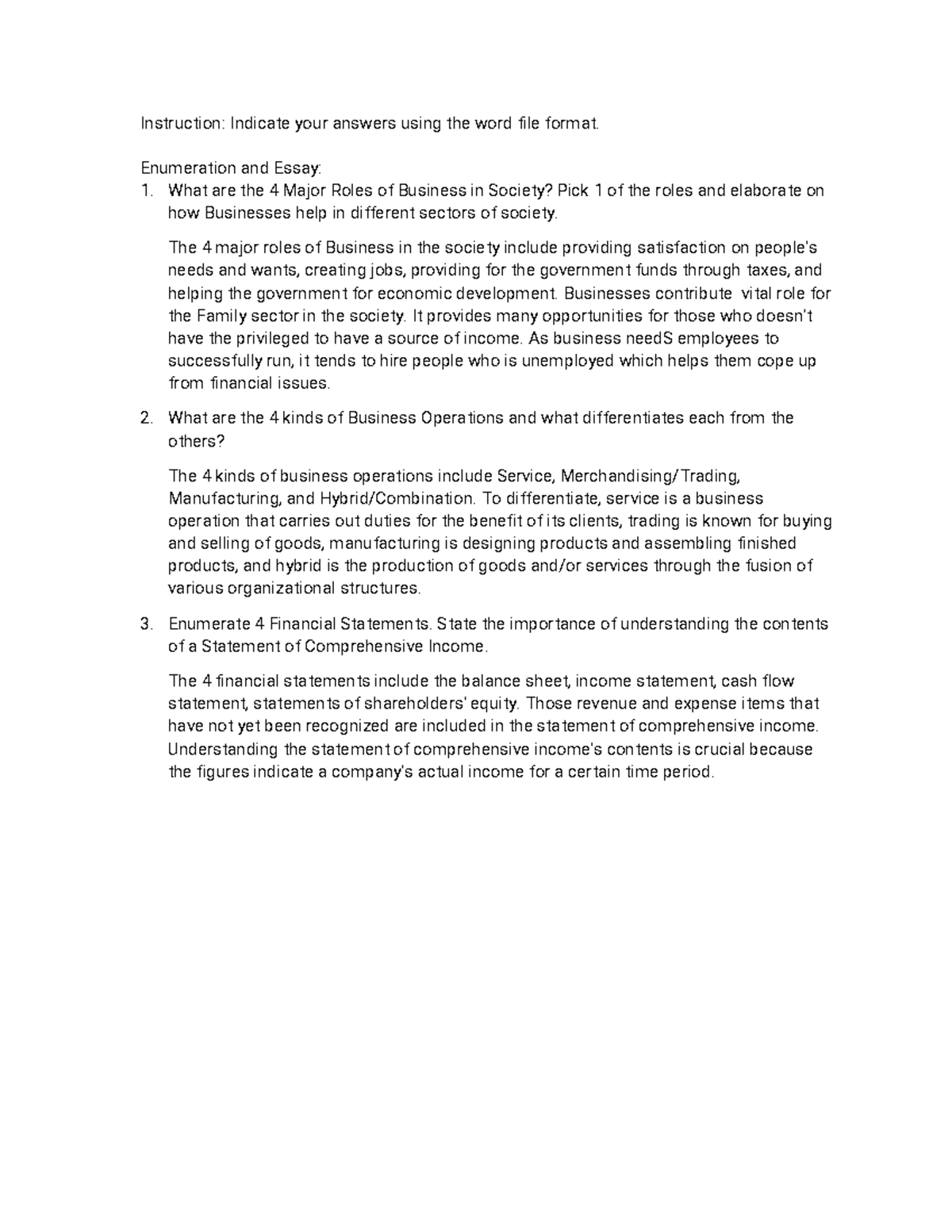 Part 4 Ent Acctg Instruction Indicate your answers using the word file format. Enumeration