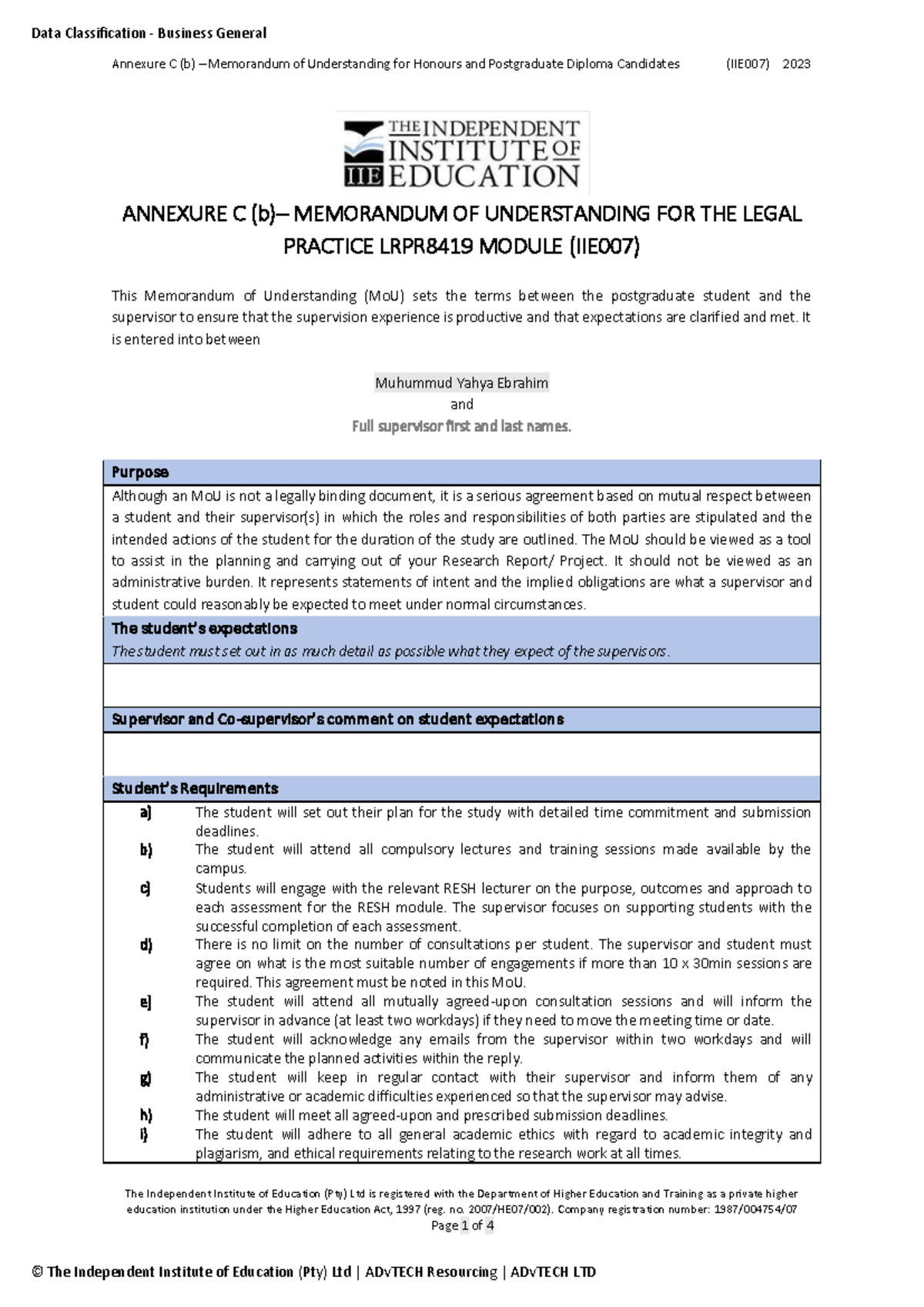 Annexure C (b)- Memorandum Of Understanding NQF8 Programmes - Annexure ...