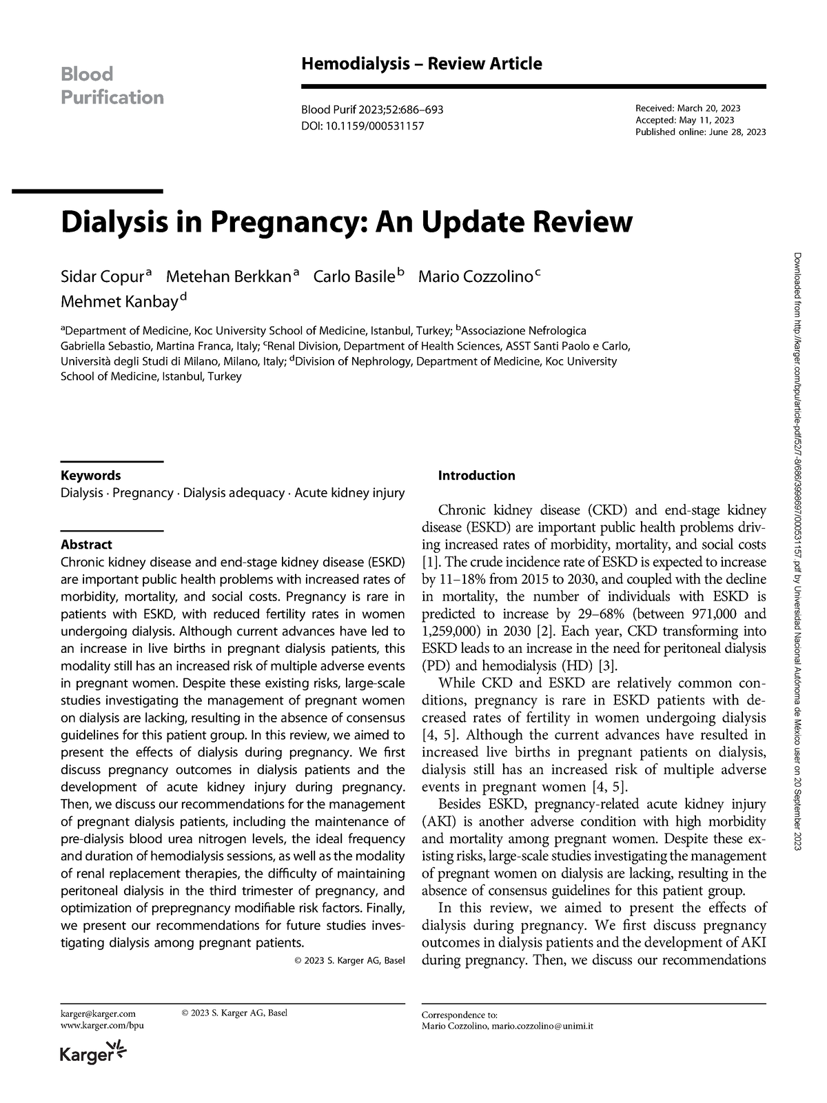 Dialysis in Pregnancy.- An Update Review, 2023 - Blood Purification ...