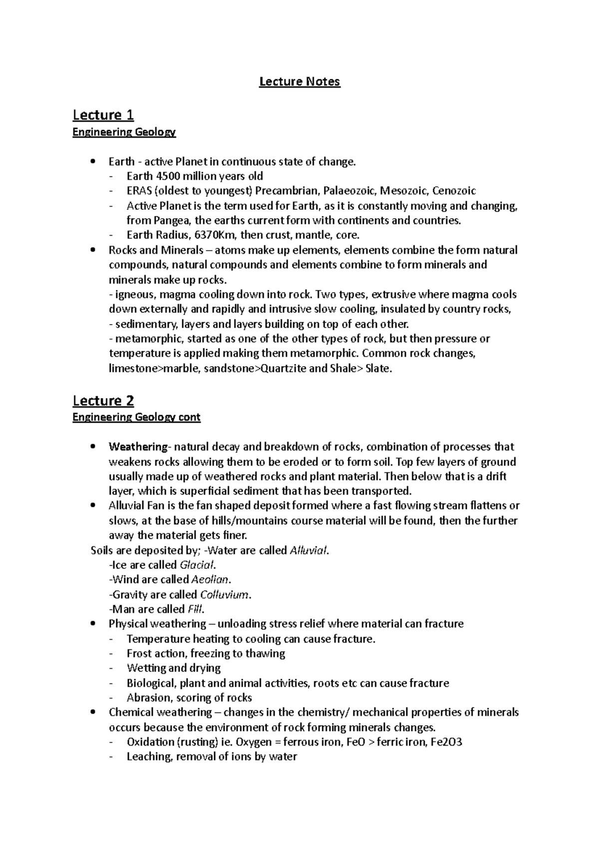 Lecture Notes - Lecture Notes Lecture 1 Engineering Geology Earth ...