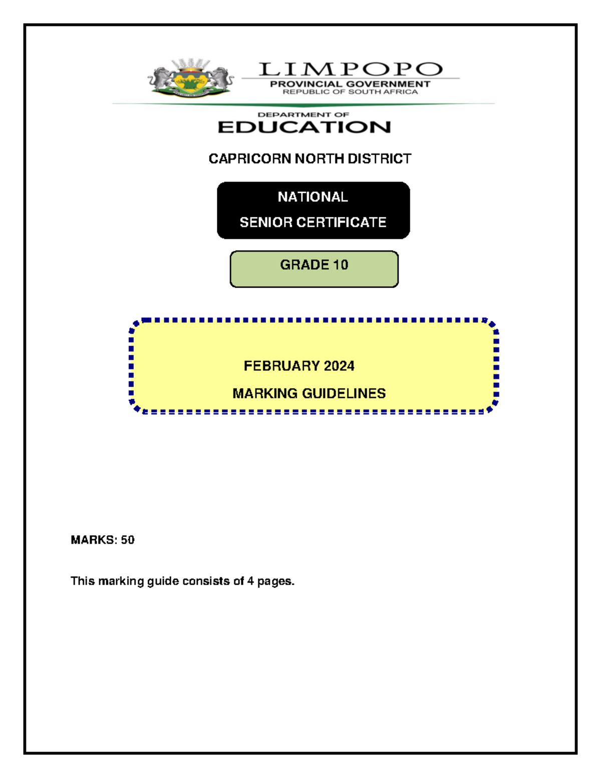 Grade 10 Assignment MG - CAPRICORN NORTH DISTRICT MARKS: 50 This ...