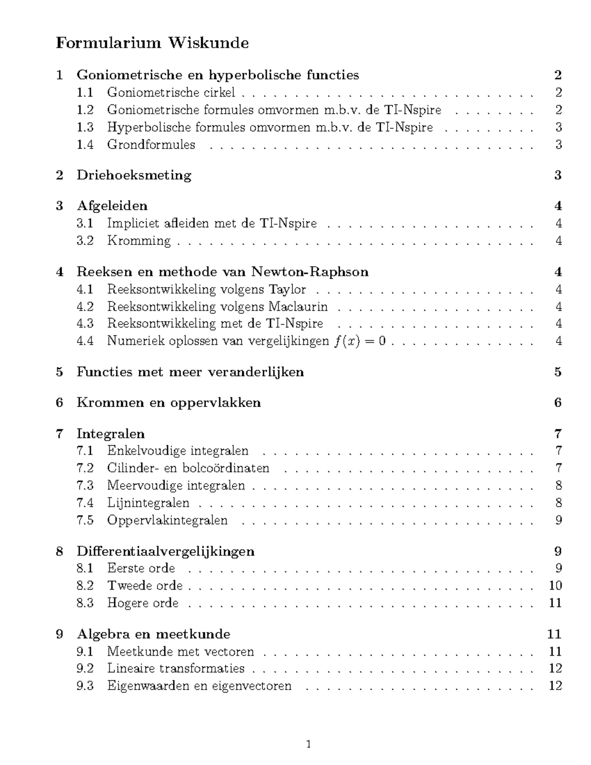 Formulariumwiskunde 2223 - Formularium Wiskunde 1 Goniometrische En ...