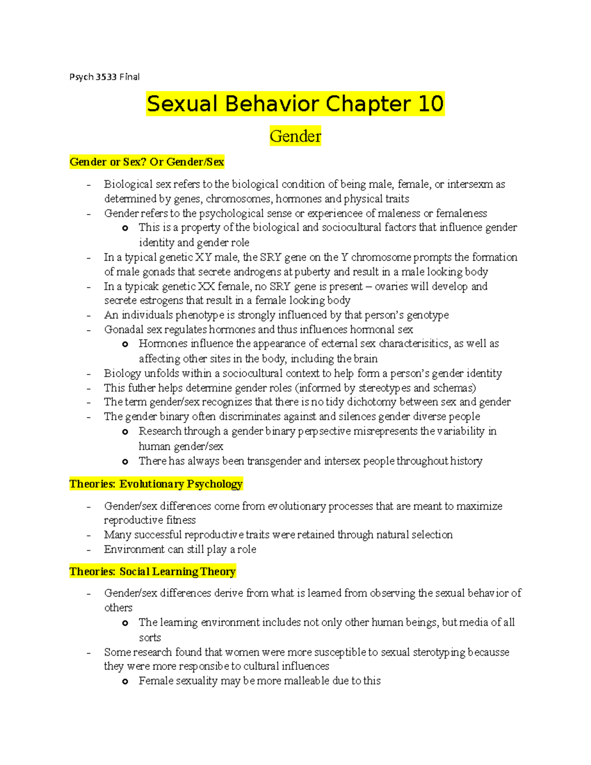 Final review - Taught by Adam Brown - Psych 3533 Final Sexual Behavior ...