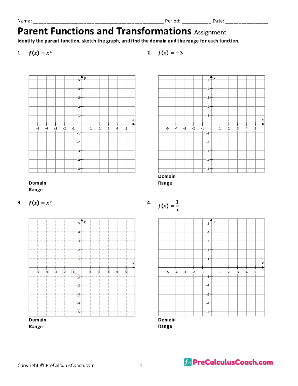 parent functions and transformations homework 6