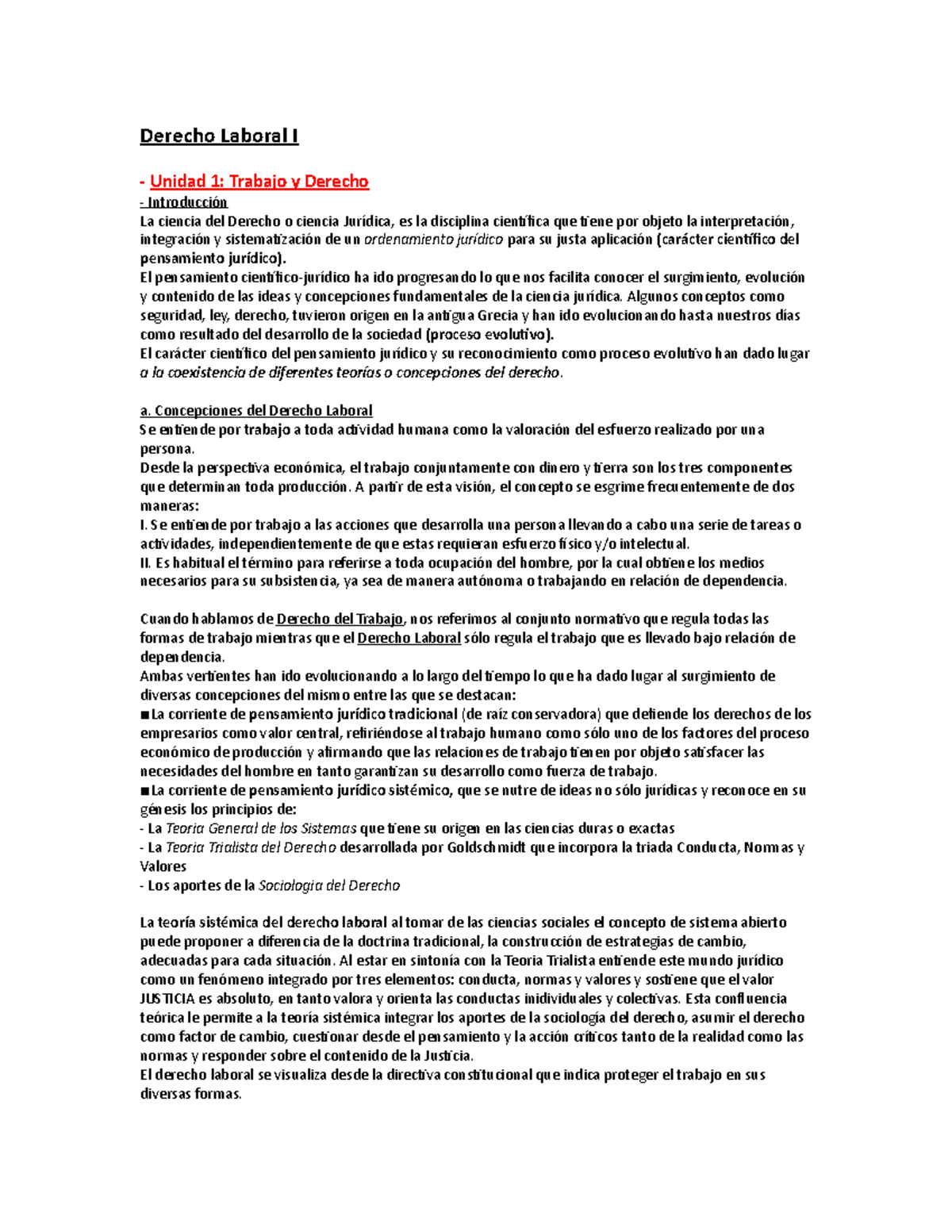 Derecho Laboral I - Resumen completo - Derecho Laboral I - Unidad 1 ...