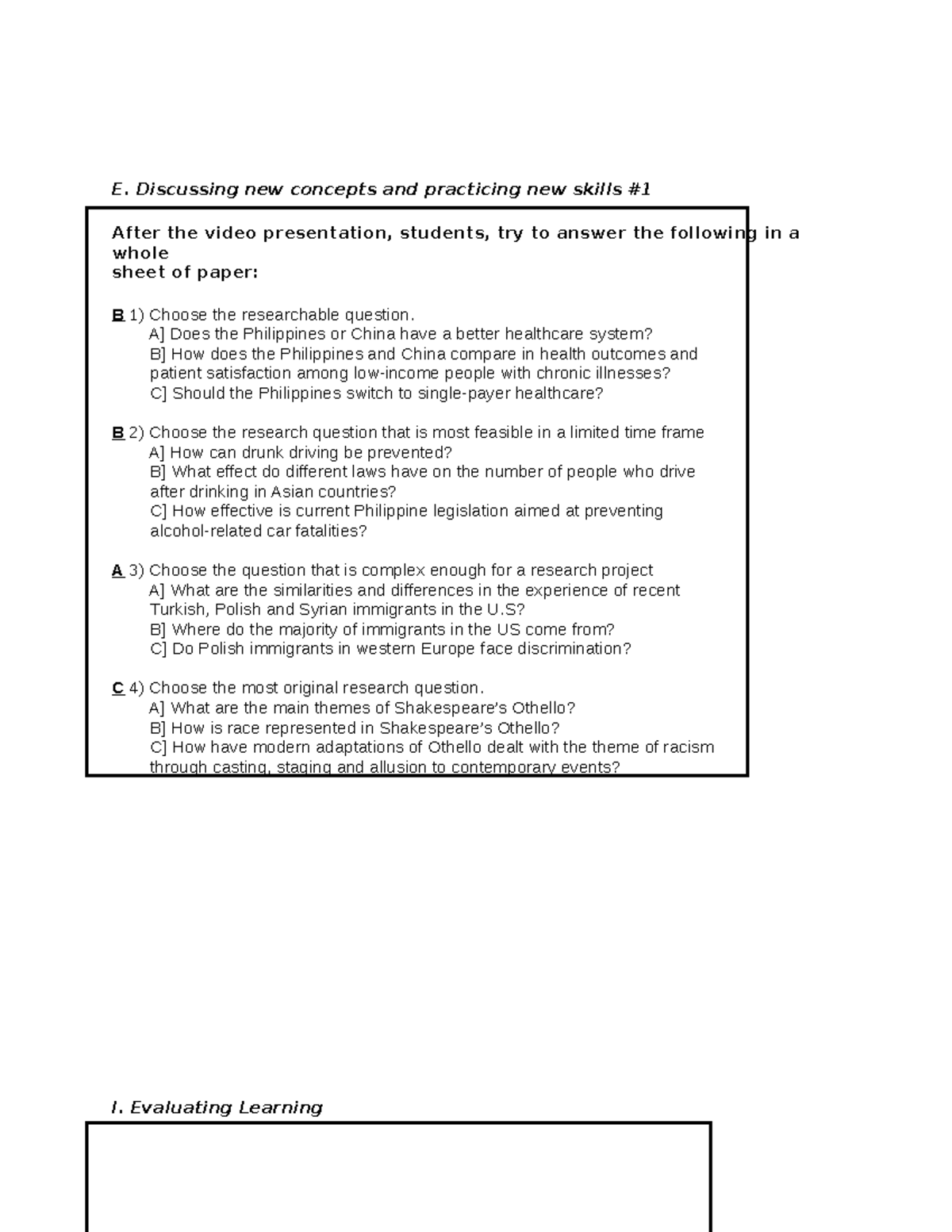 Practical Research 2WEEK3 E. Discussing new concepts and