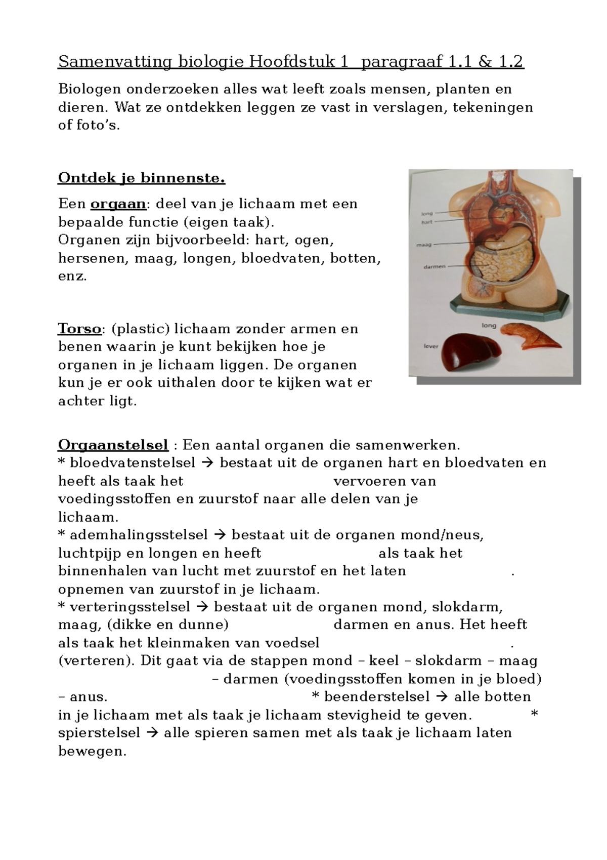 Samenvatting Hoofdstuk 1 - Samenvatting Biologie Hoofdstuk 1 Paragraaf ...