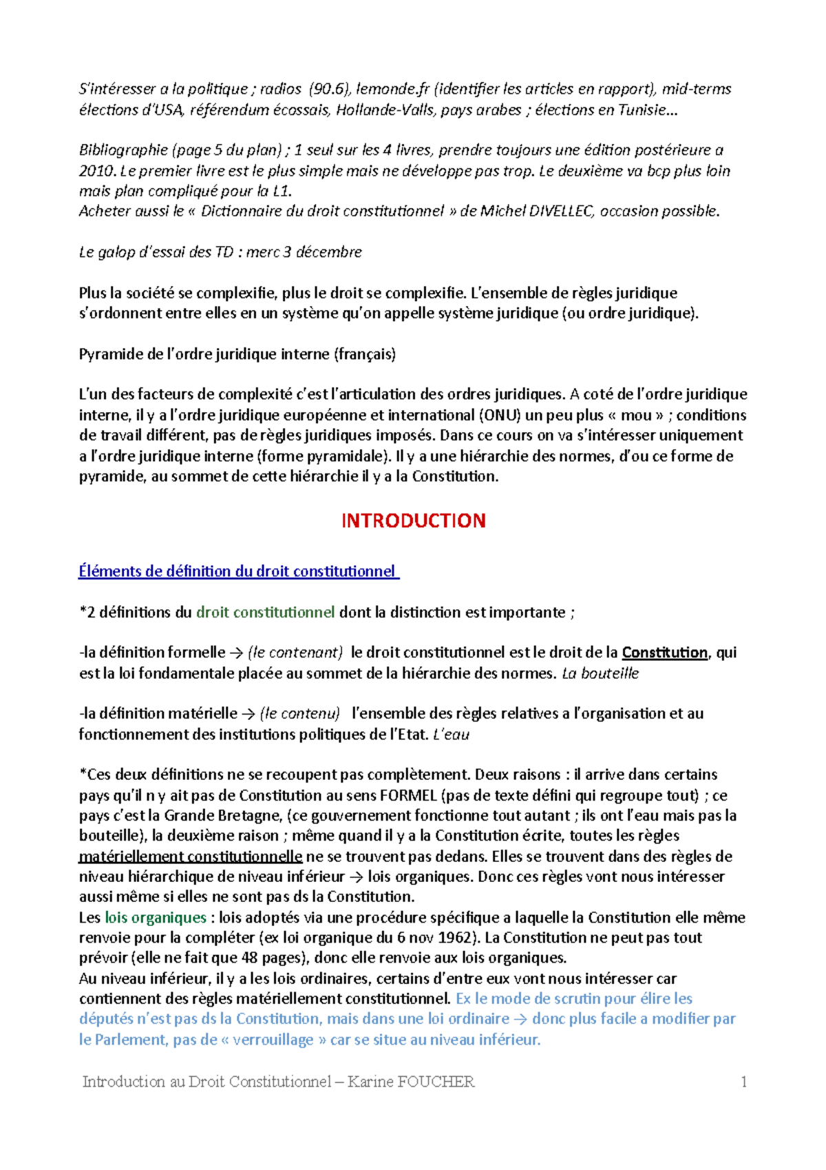 Cours Droit Constitutionnel L1 Semestre 1 Pdf