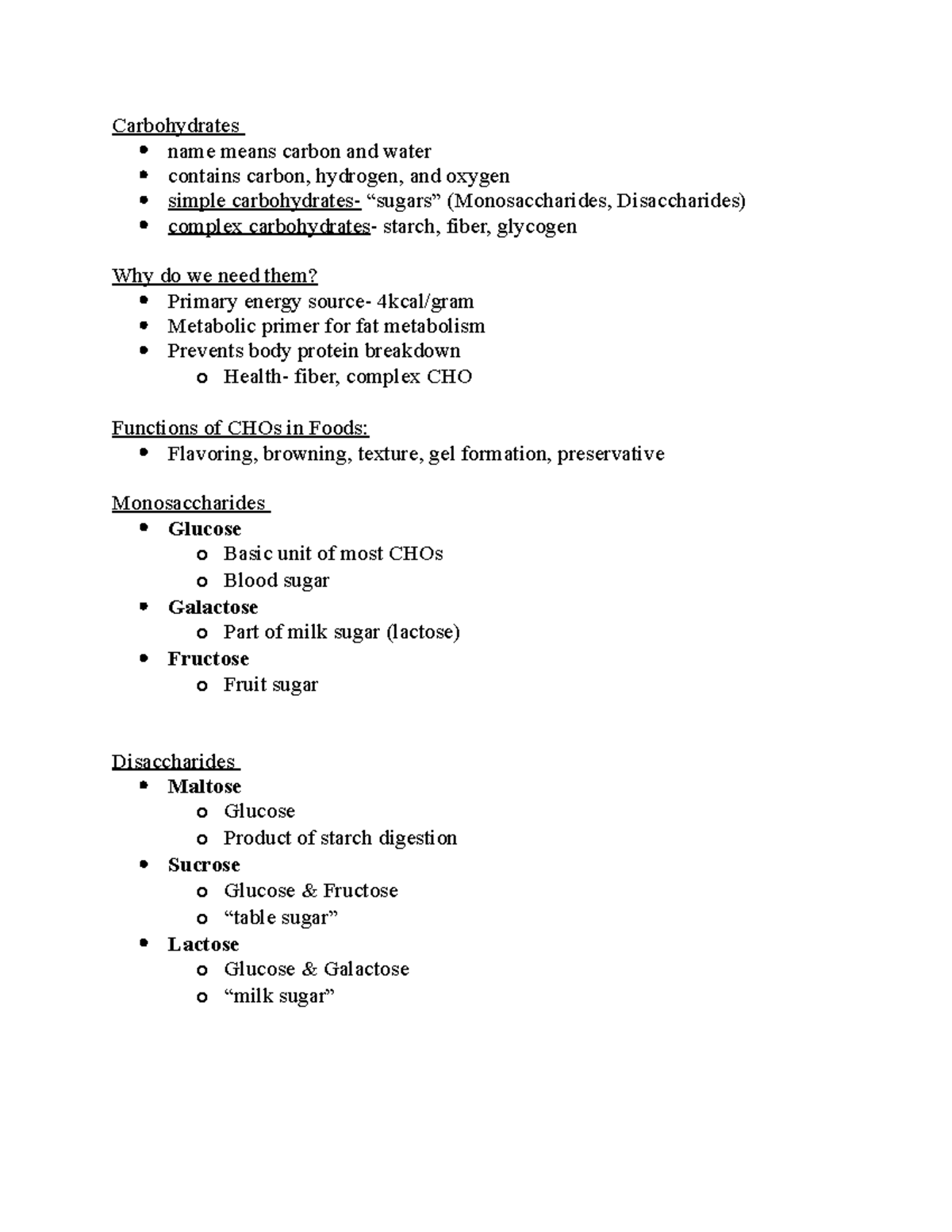 Carbohydrates Lecture Document In class Notes - Carbohydrates name ...