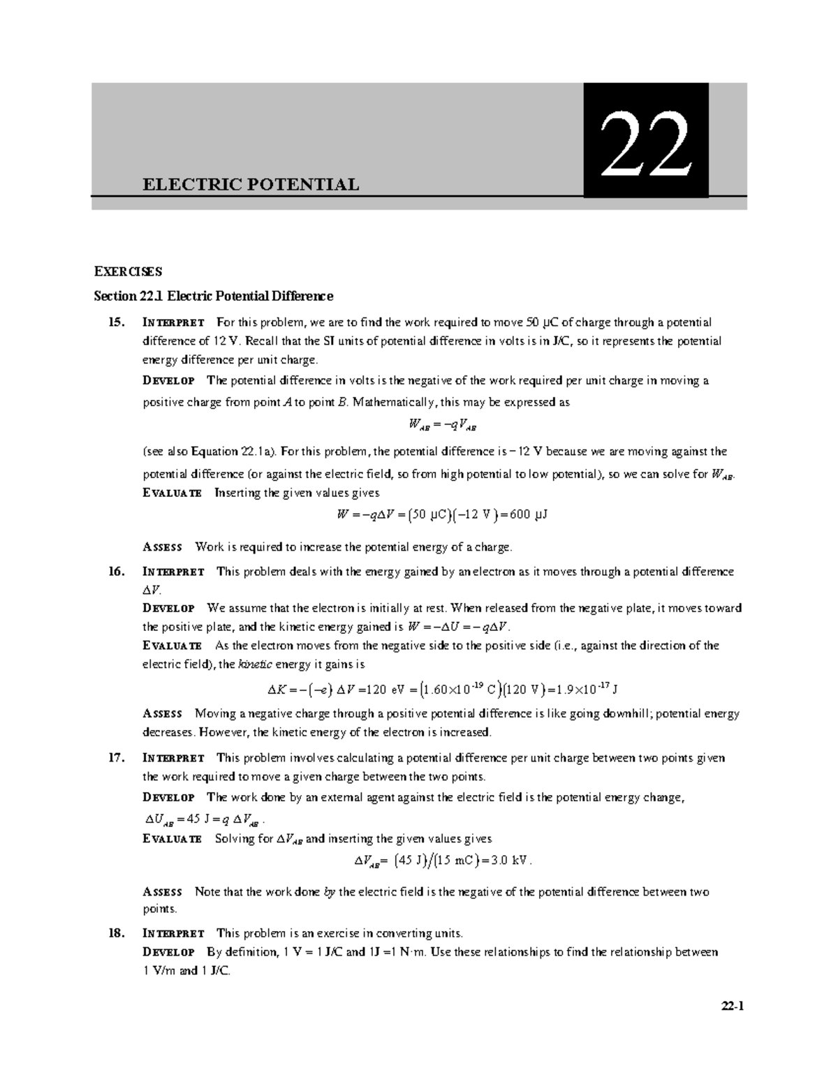 Essential Physics Volume 2 Chapter 22 Solutions - 22- ####### ELECTRIC ...