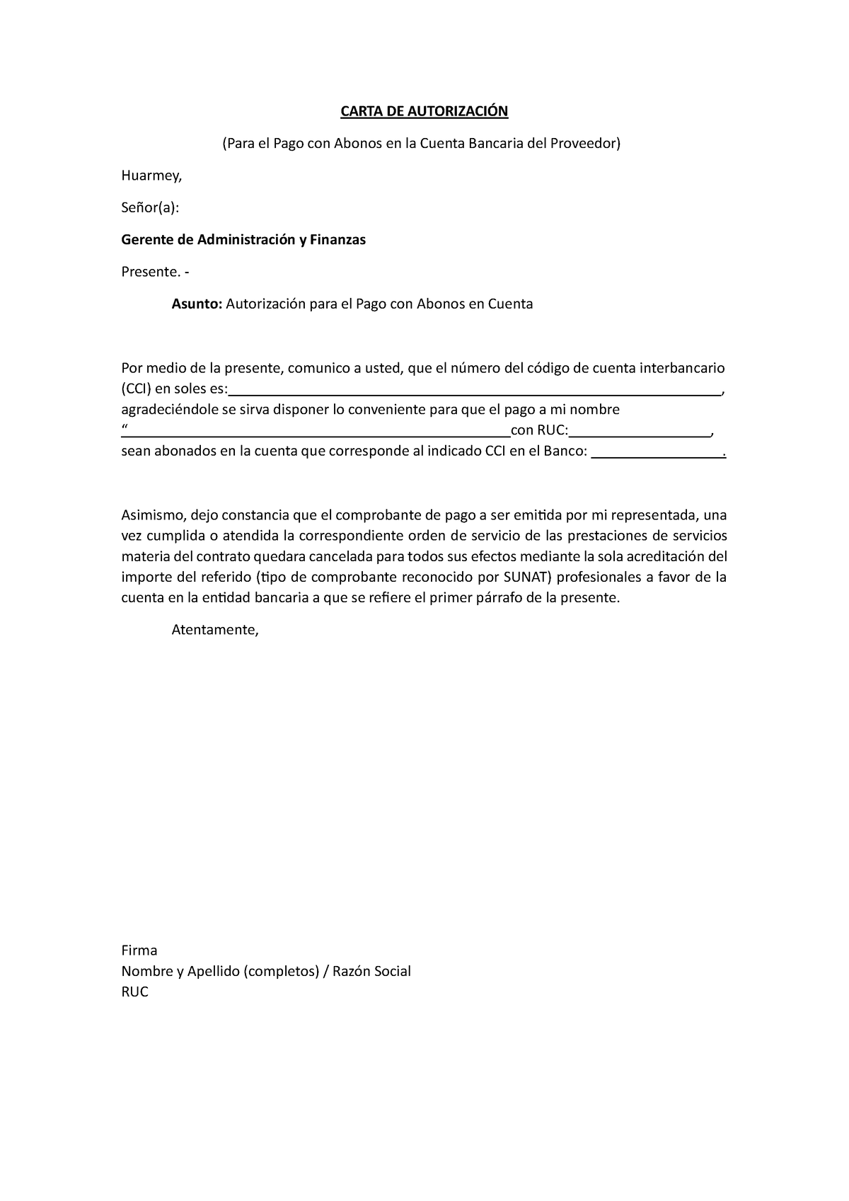 Carta De Autorización 1 Carta De AutorizaciÓn Para El Pago Con Abonos En La Cuenta Bancaria 6168