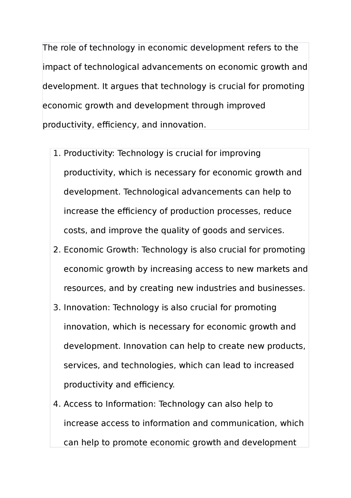 technology in economic development essay