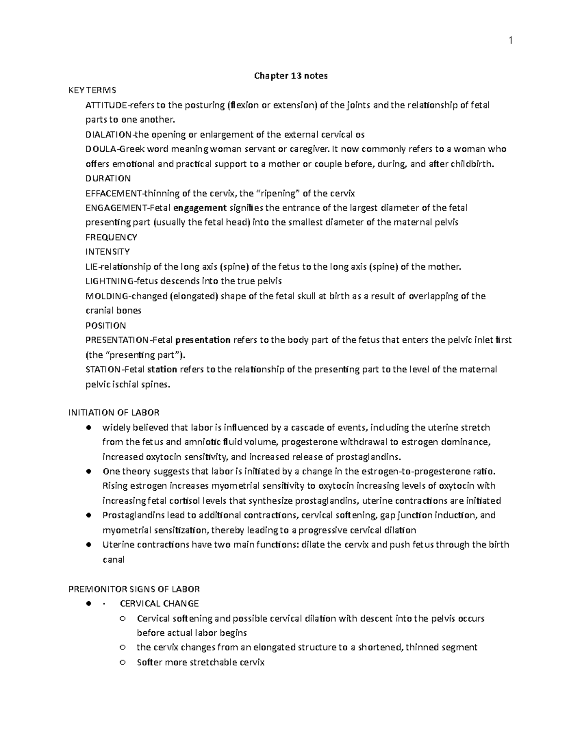 Ch. 13 labor and birth - Chapter 13 notes KEY TERMS ATTITUDE-refers to ...