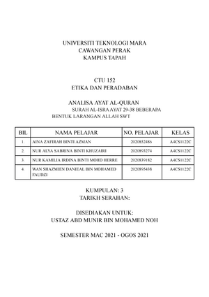 Draft 4 Analisis Ayat Al Quran Ctu 152 Universiti Teknologi Mara Cawangan Perak Kampus Tapah Studocu