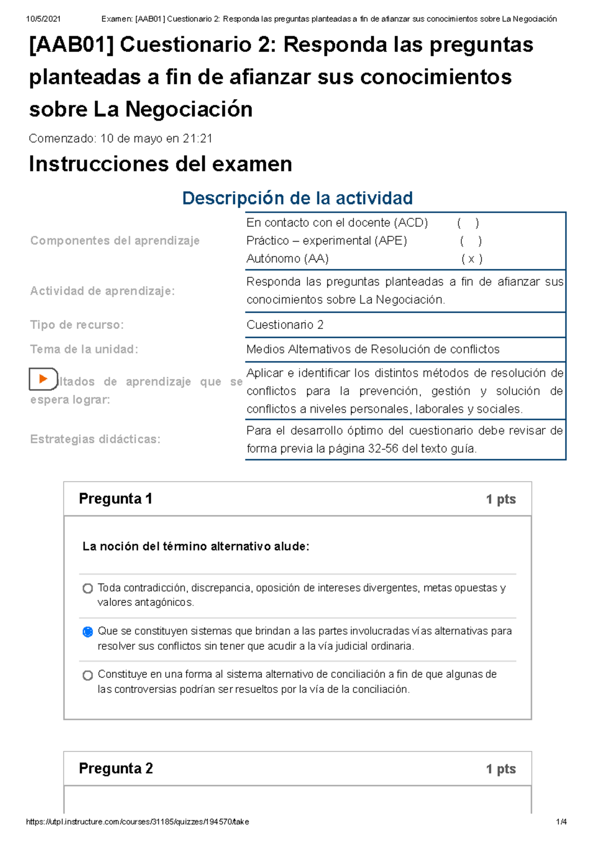 Cuestionario 2 La Negociación Derecho Mercantil - [AAB01] Cuestionario ...